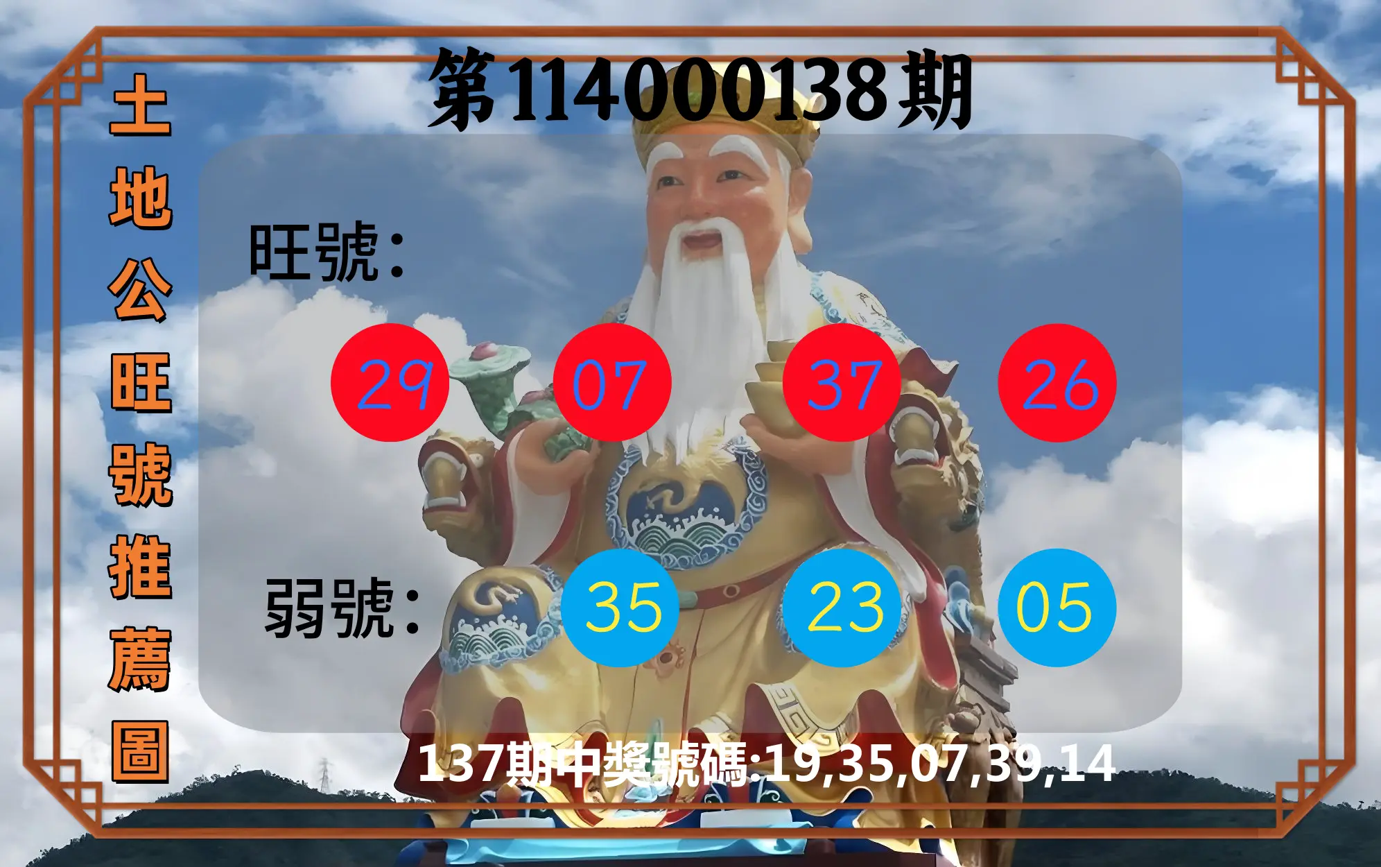 今彩539第114000138期土地公旺號推薦圖