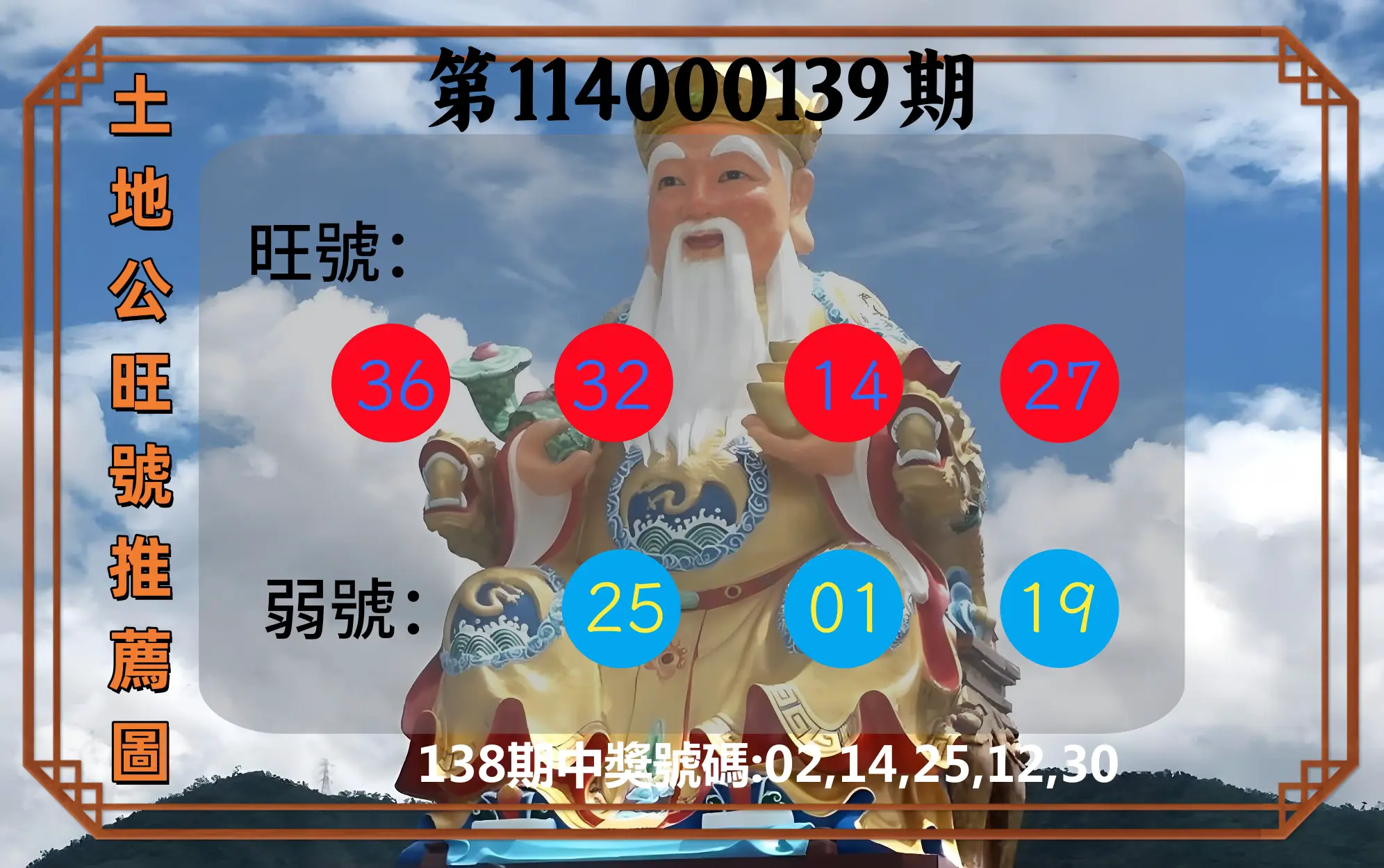 今彩539第114000139期土地公旺號推薦圖