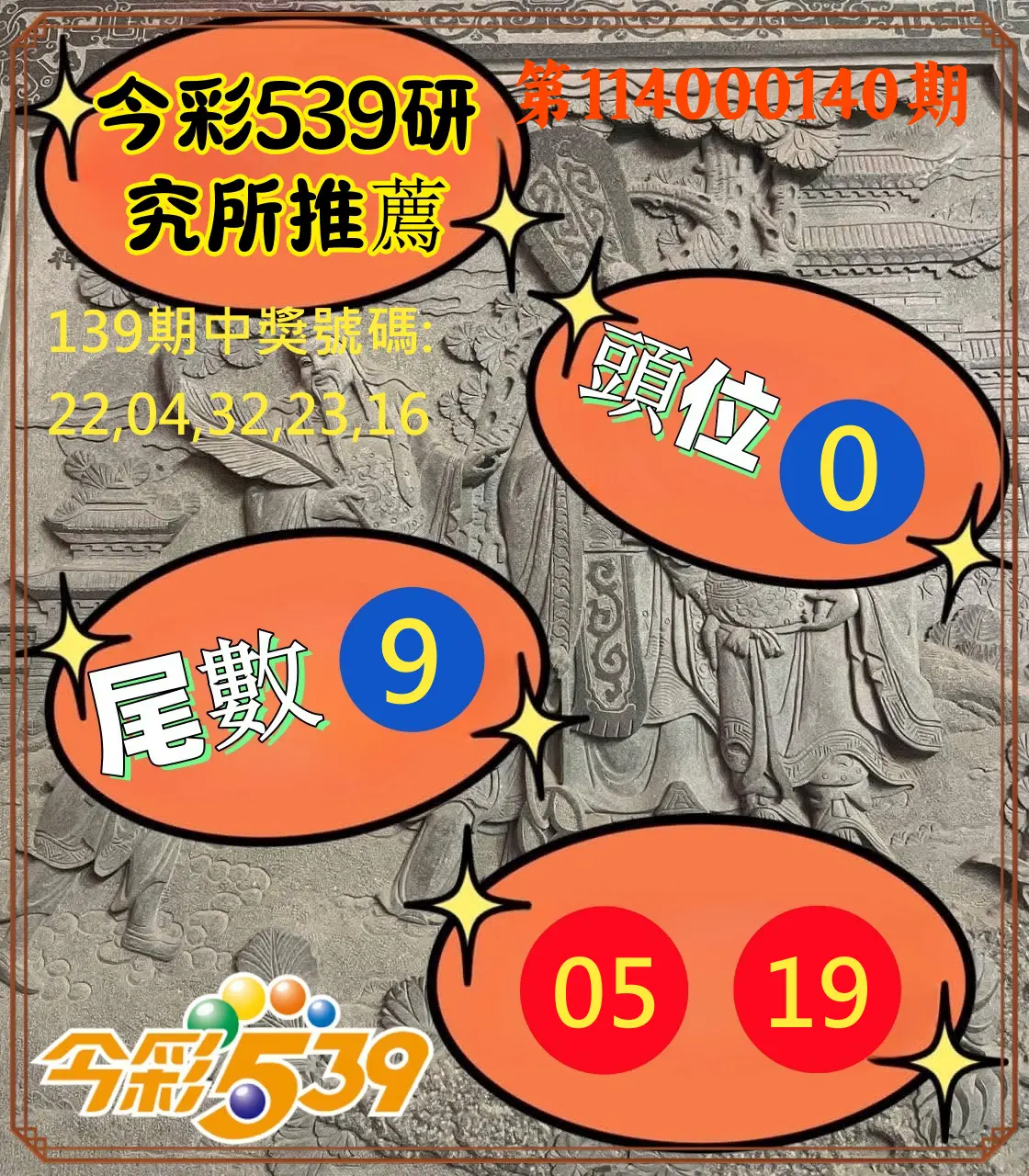 今彩539第114000140期今彩539研究所推薦