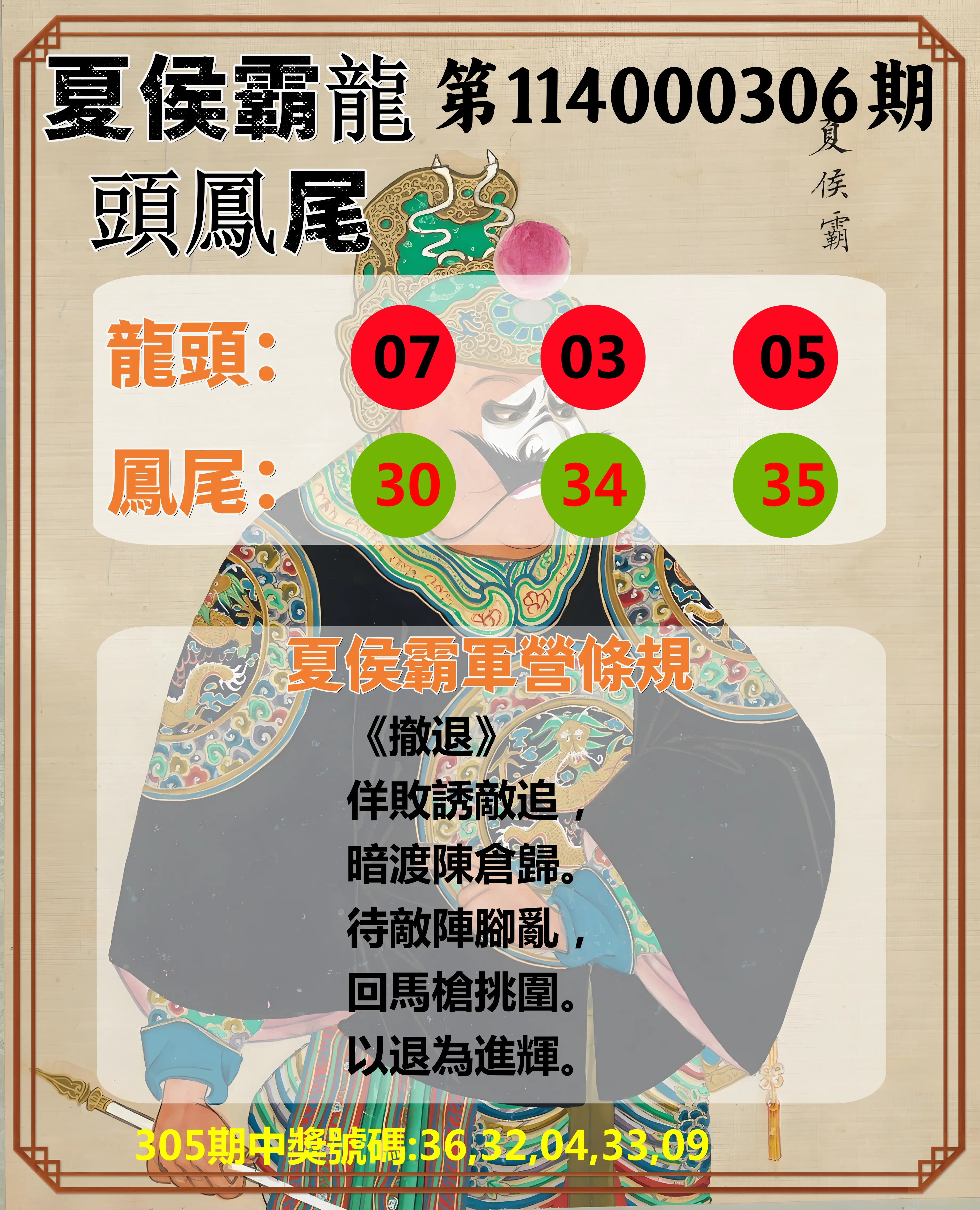 今彩539第114000306期(12/19)夏侯霸龍頭鳳尾