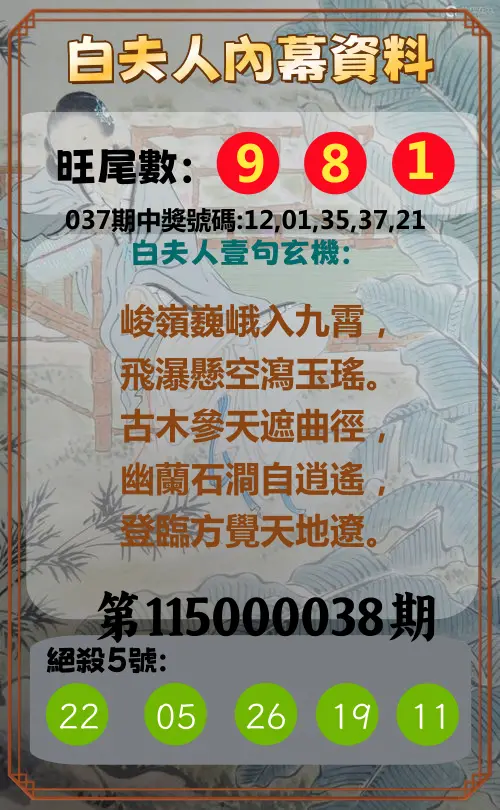 今彩539第115000038期(02/13)白夫人內幕資料