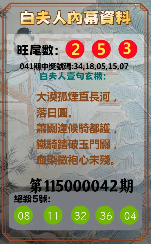 今彩539第115000042期(02/17)白夫人內幕資料
