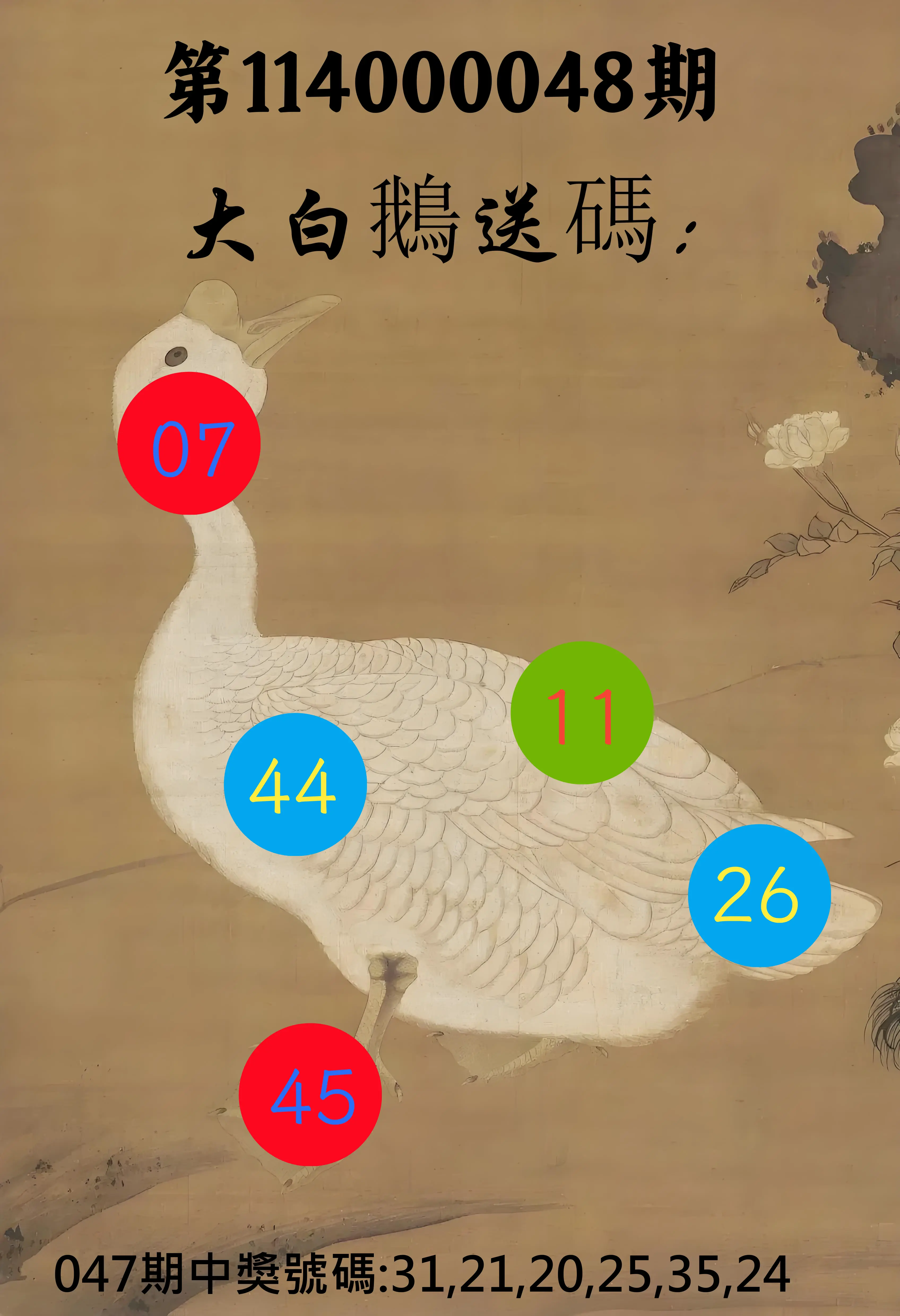 大樂透第114000048期大白鵝送碼