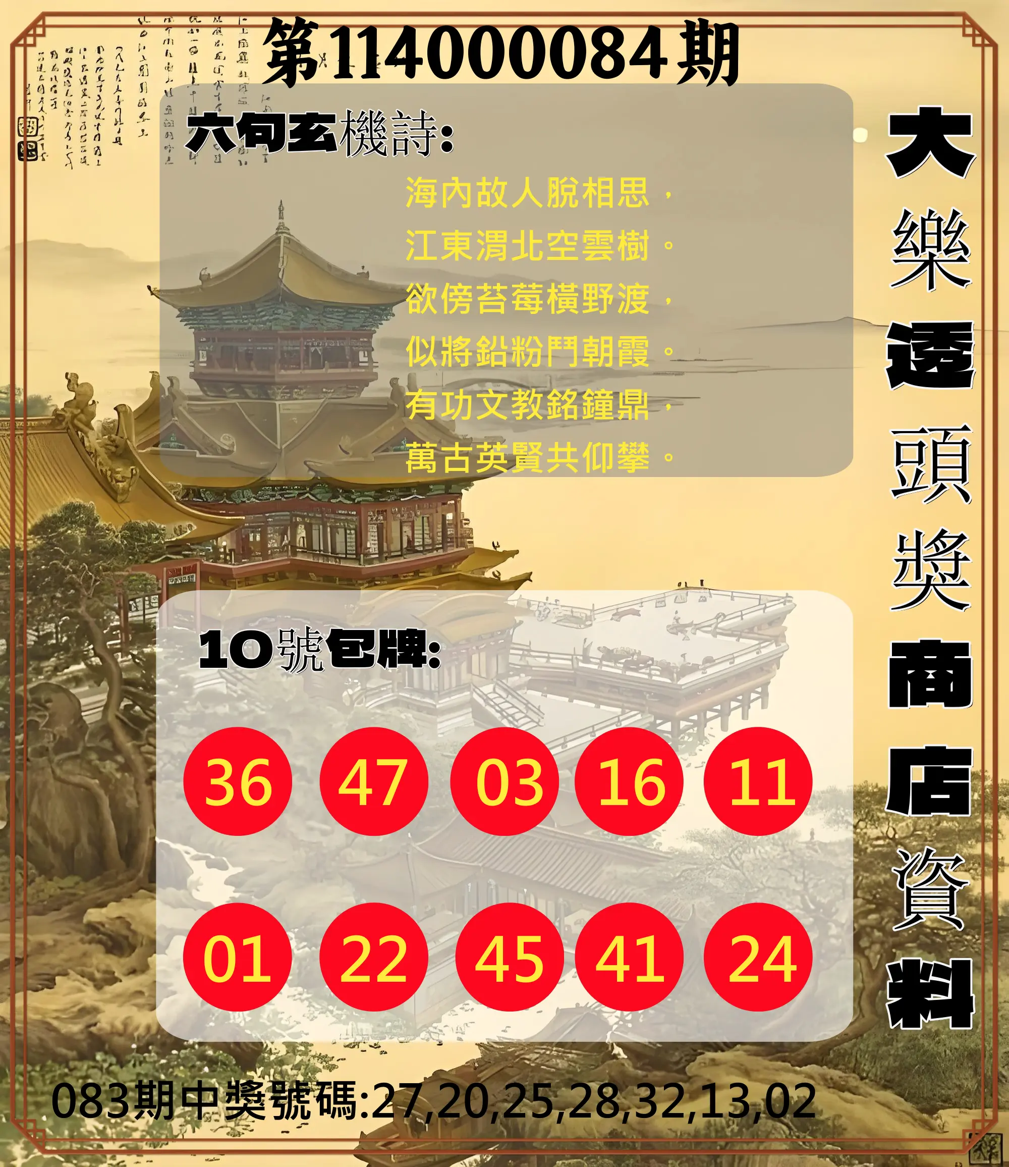 大樂透第114000084期(09/02)大樂透頭獎商店資料