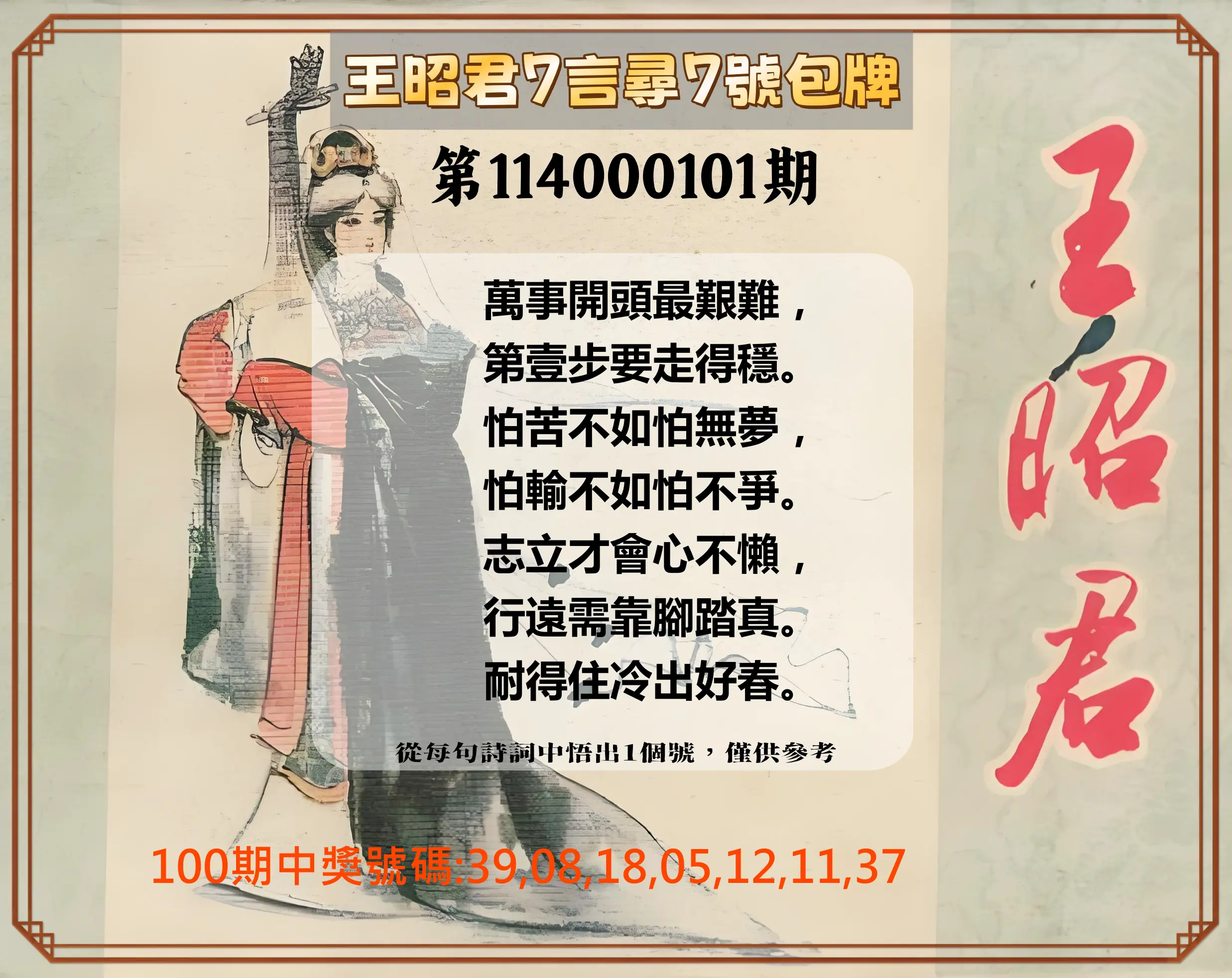 大樂透第114000101期(10/31)王昭君7言尋7號包牌