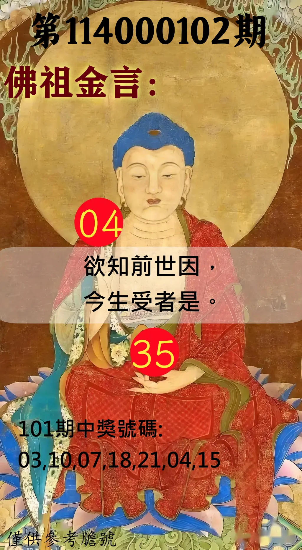 大樂透第114000102期(11/04)佛祖金言