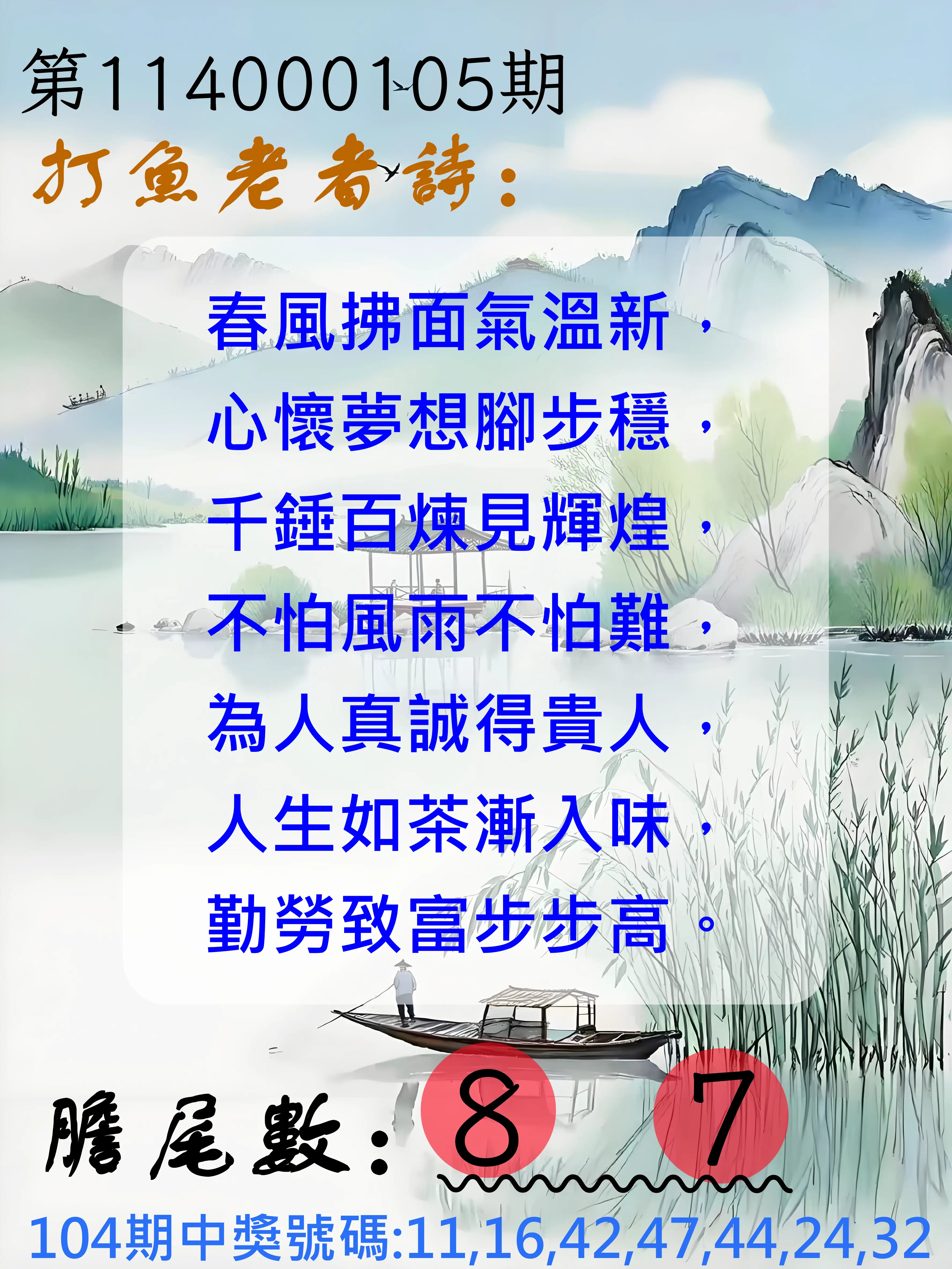 大樂透第114000105期(11/14)打魚老者詩