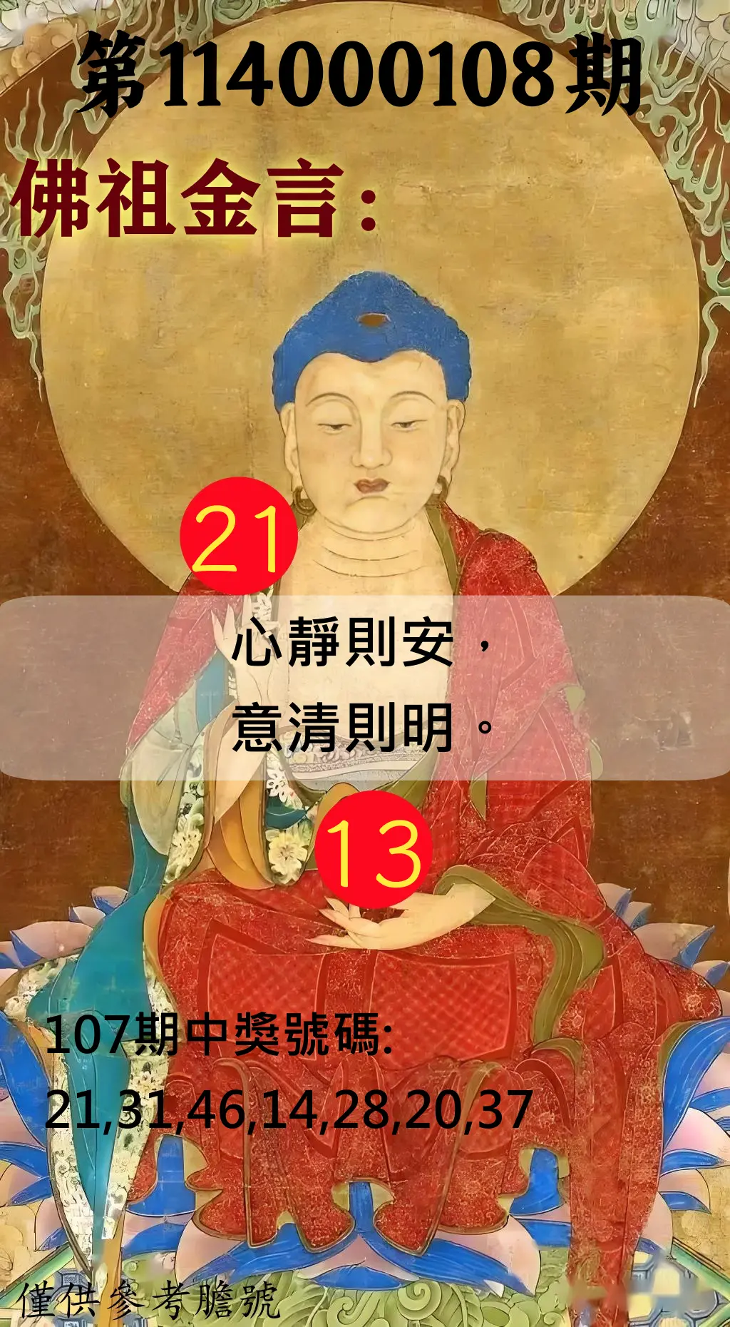 大樂透第114000108期(11/25)佛祖金言