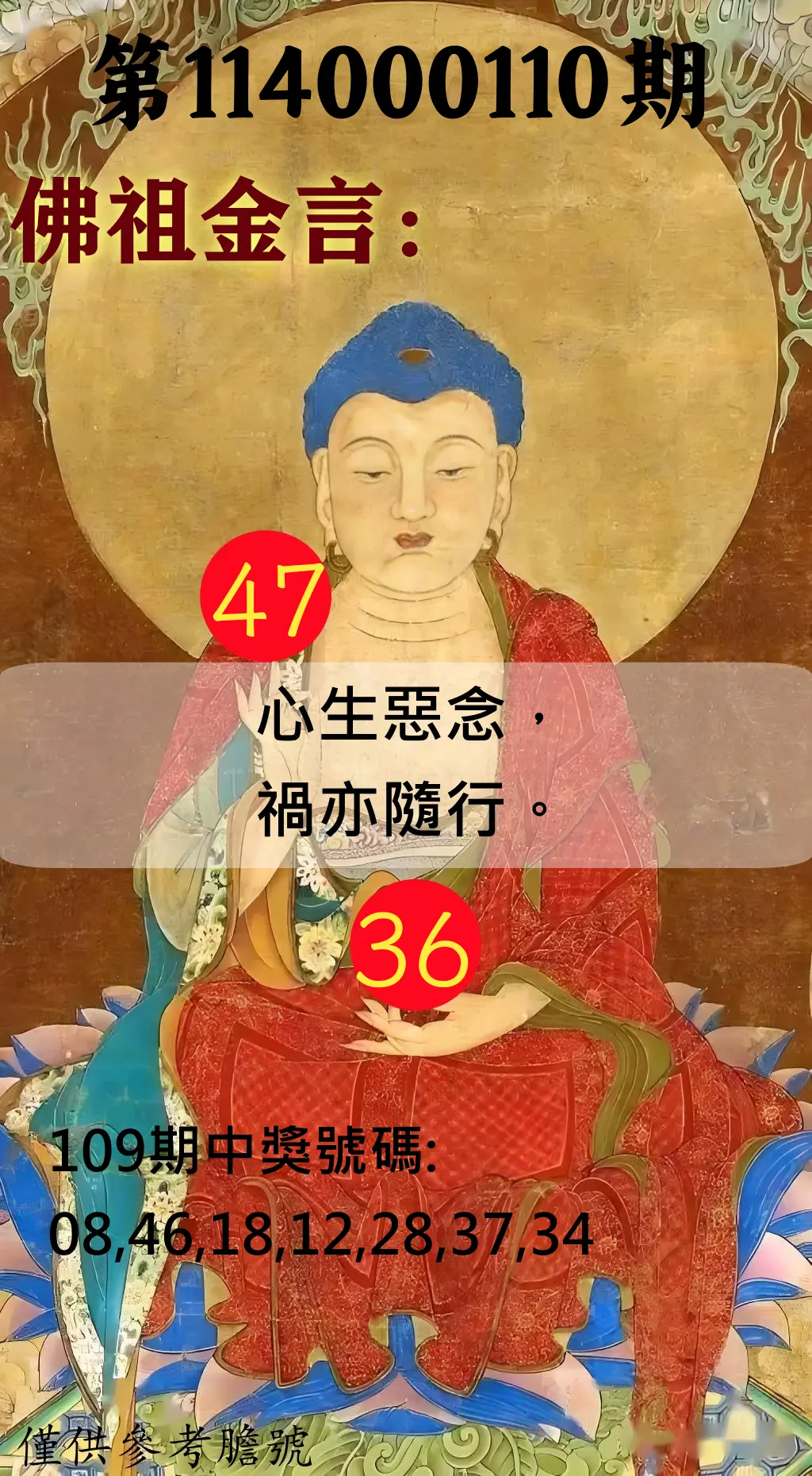 大樂透第114000110期(12/02)佛祖金言