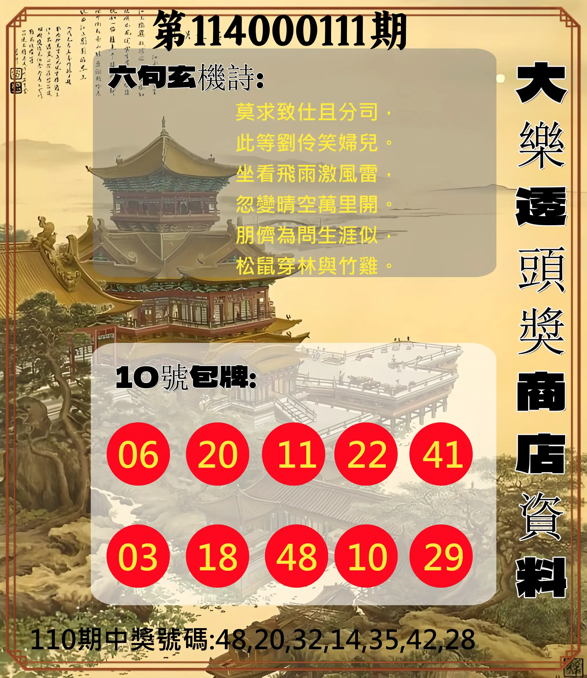 大樂透第114000111期(12/05)大樂透頭獎商店資料