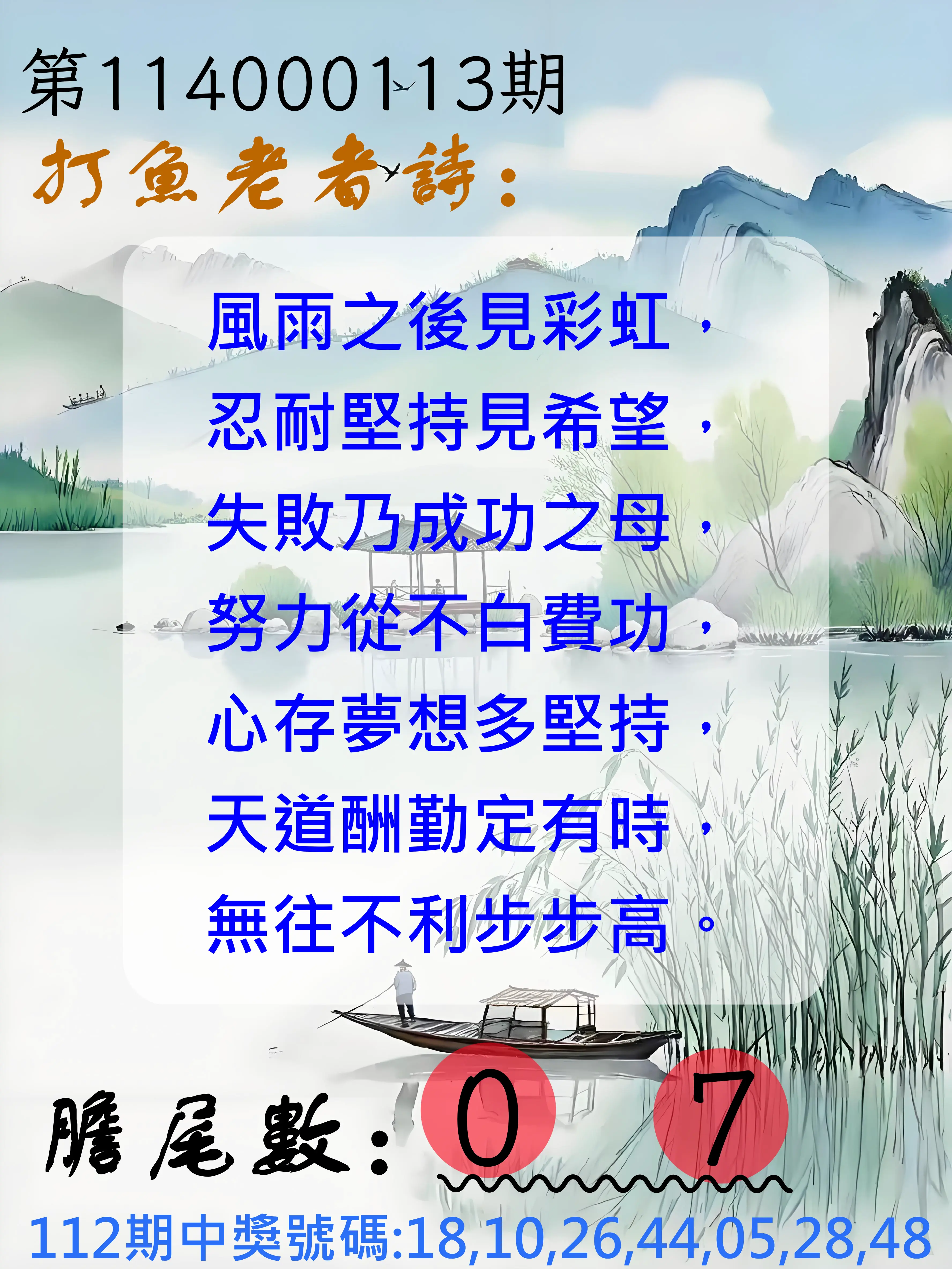 大樂透第114000113期(12/12)打魚老者詩