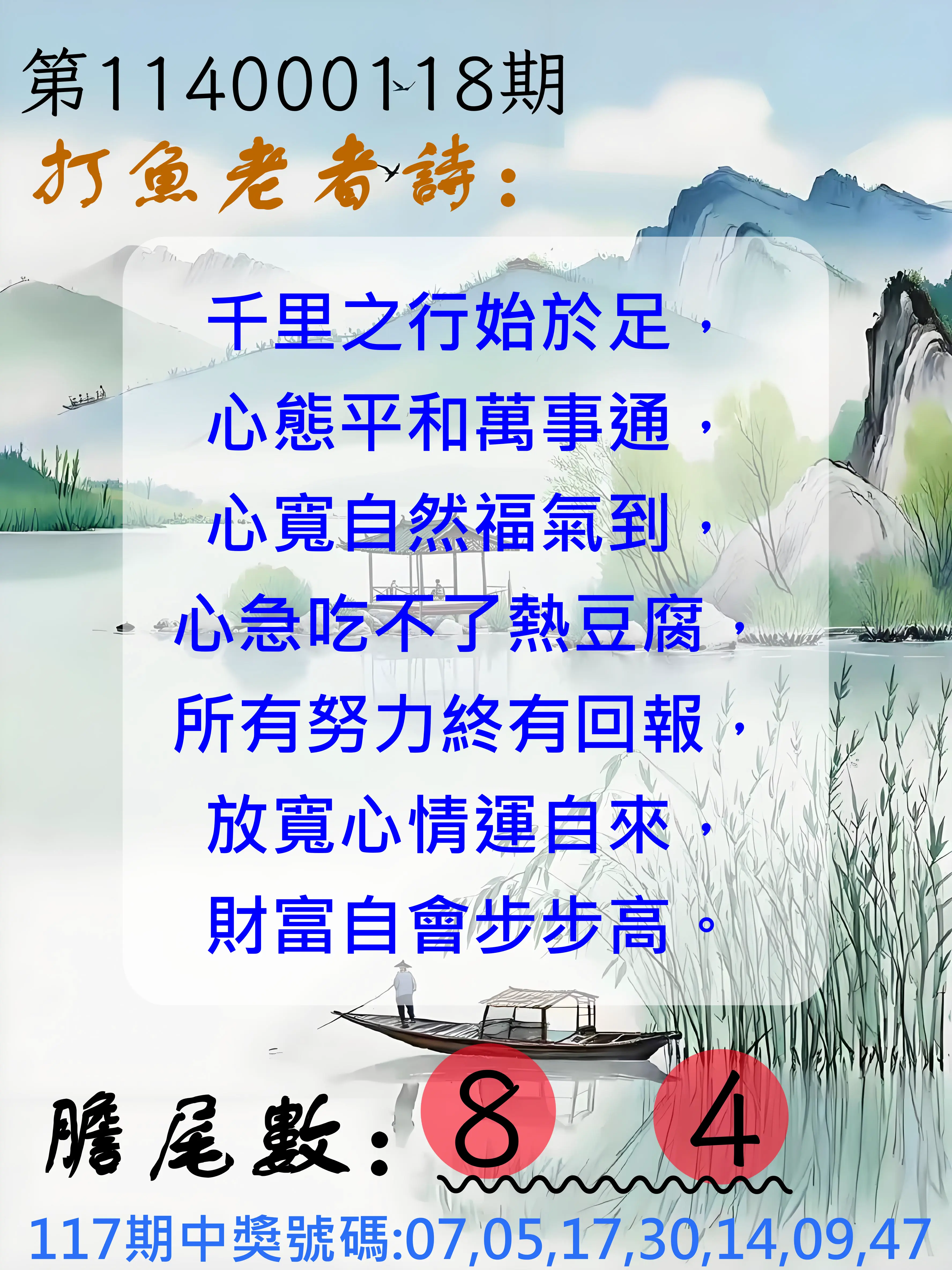 大樂透第114000118期(12/30)打魚老者詩