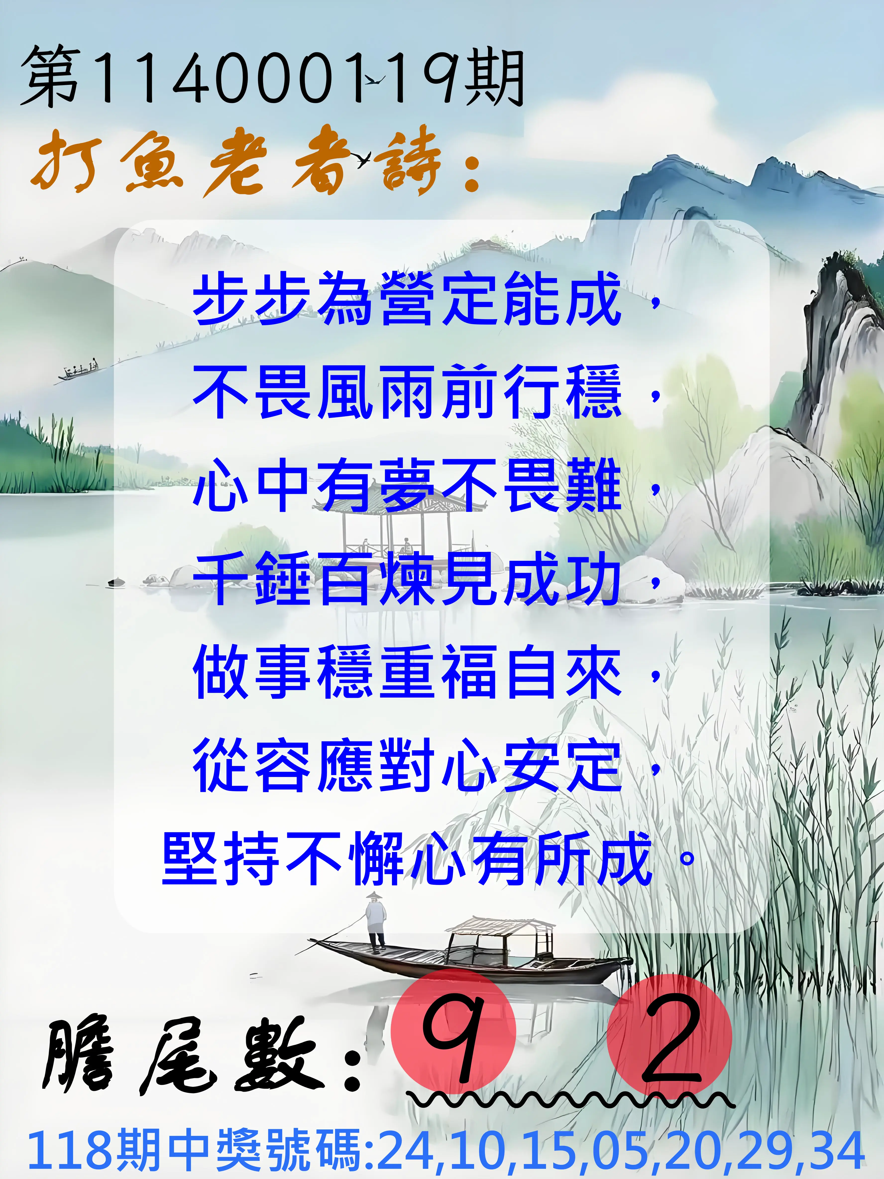 大樂透第114000119期(01/02)打魚老者詩