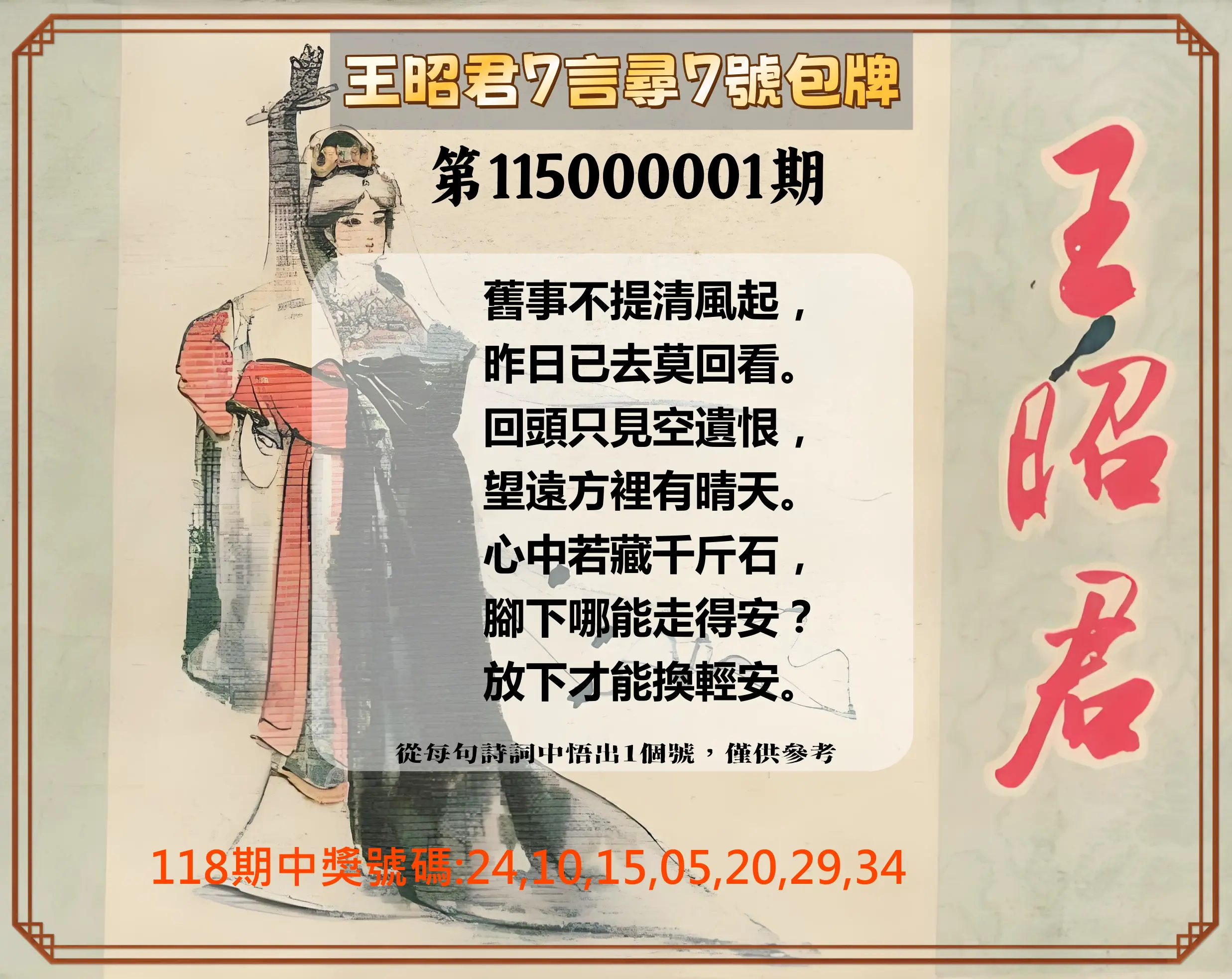 大樂透第115000001期(01/02)王昭君7言尋7號包牌