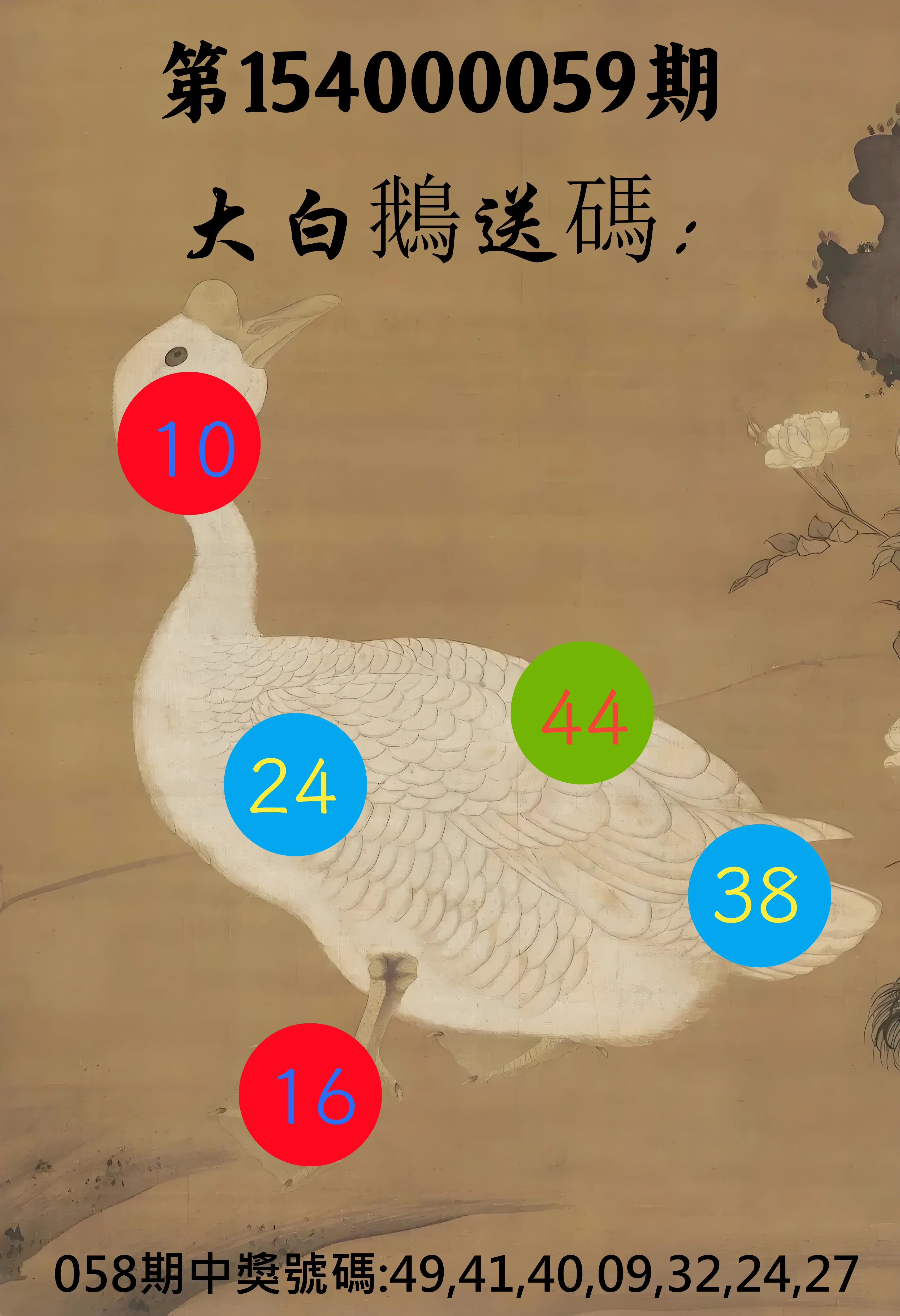大樂透第154000059期大白鵝送碼