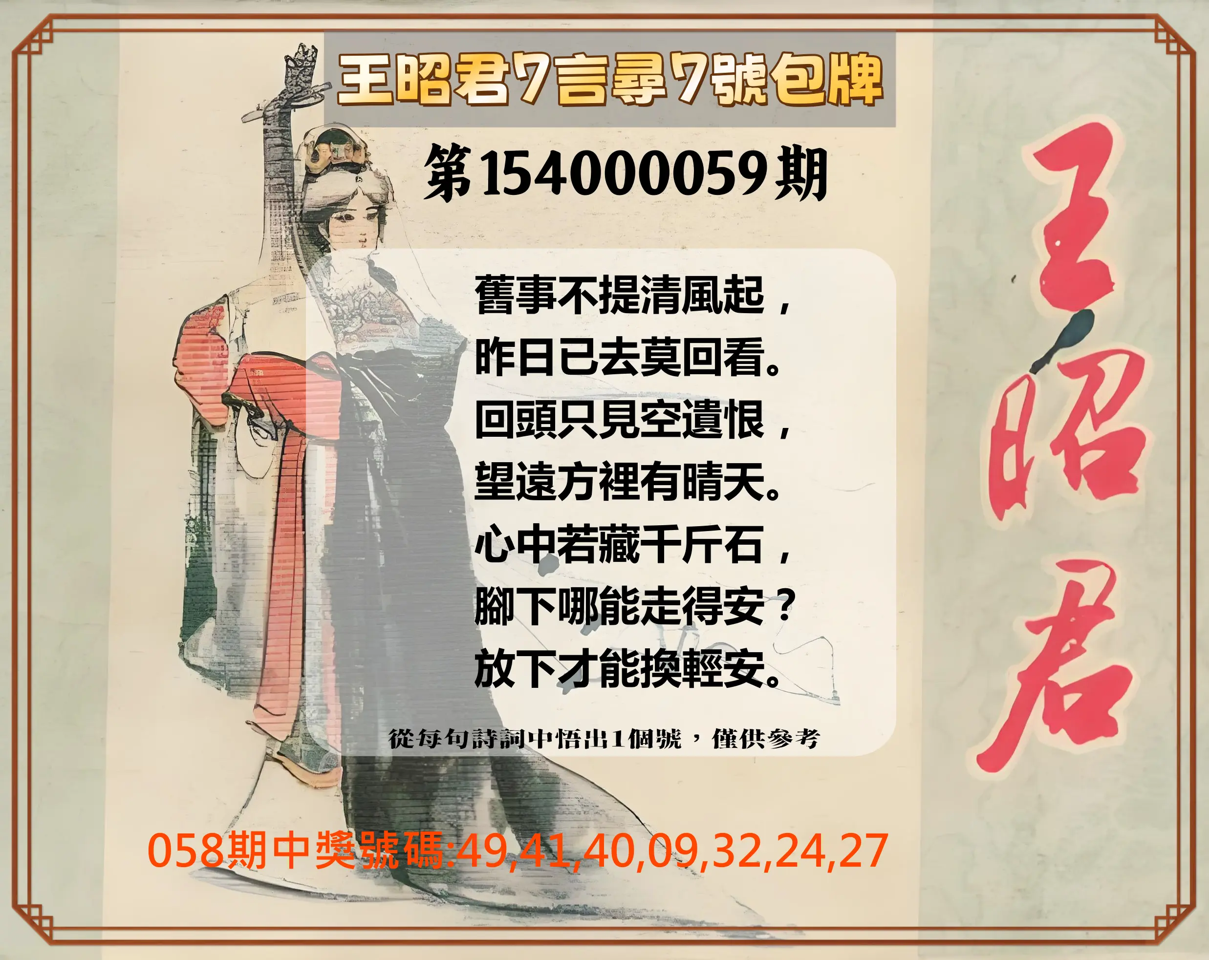 大樂透第154000059期王昭君7言尋7號包牌