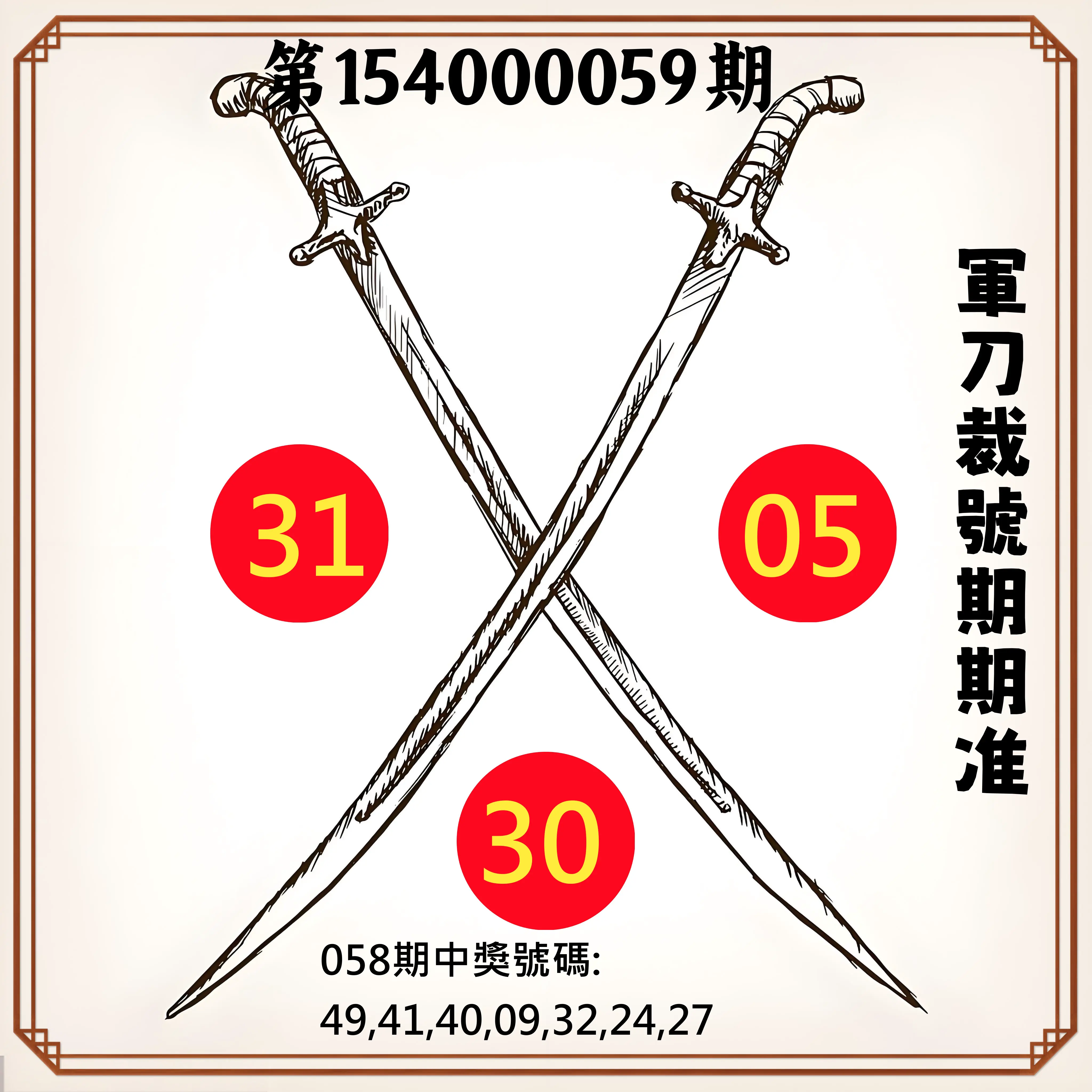 大樂透第154000059期軍刀裁號期期准
