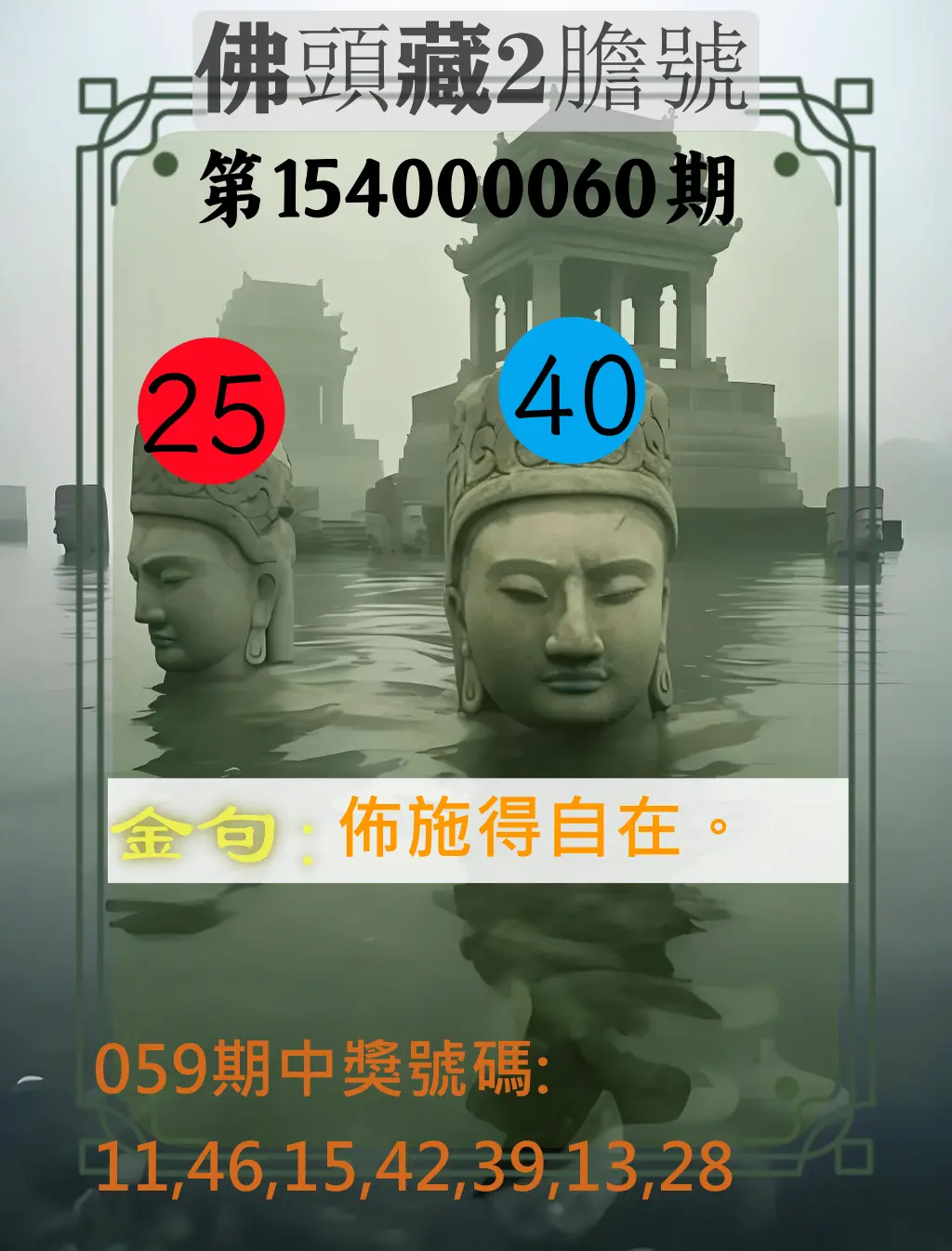 大樂透第154000060期佛頭藏2膽號