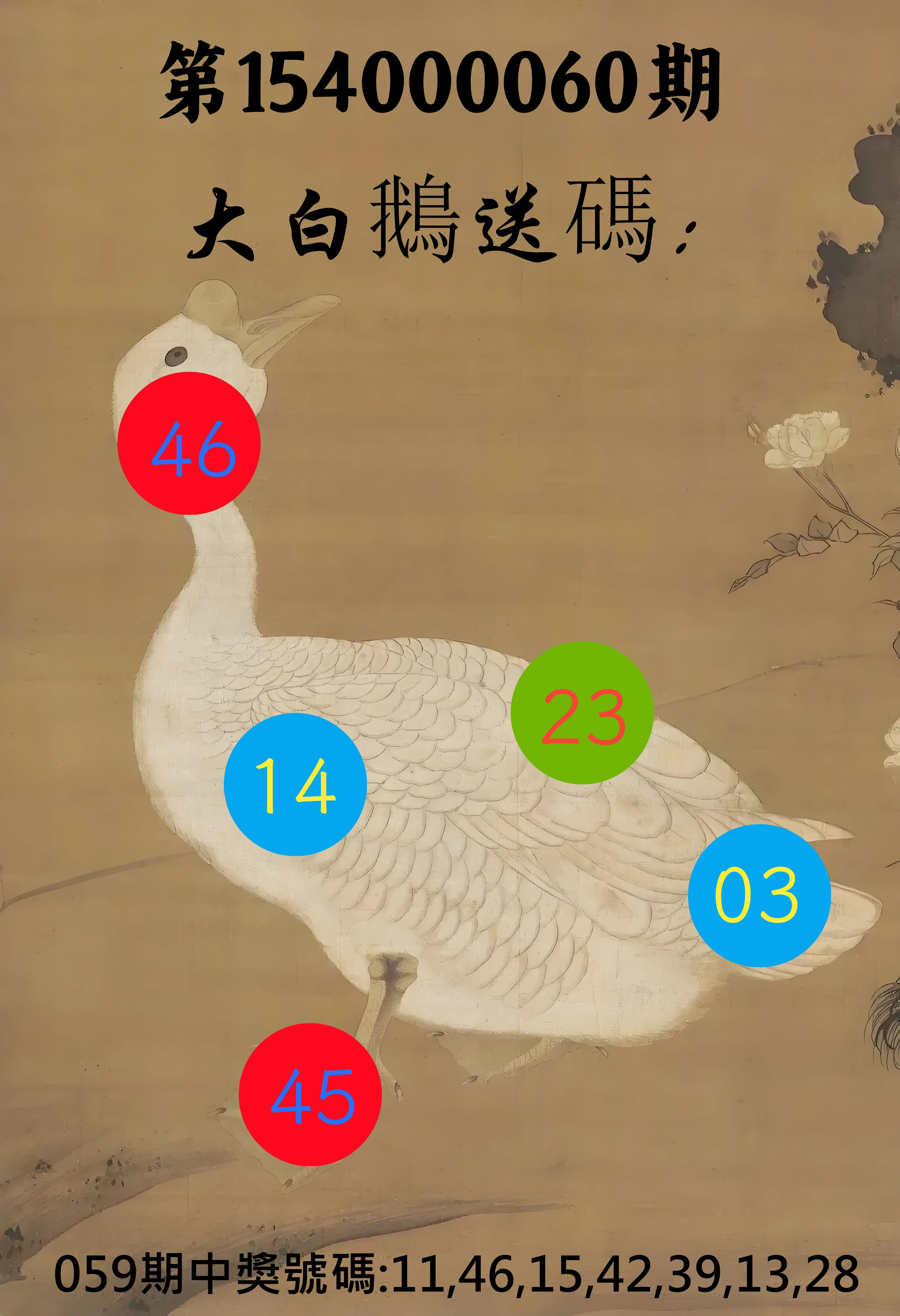 大樂透第154000060期大白鵝送碼