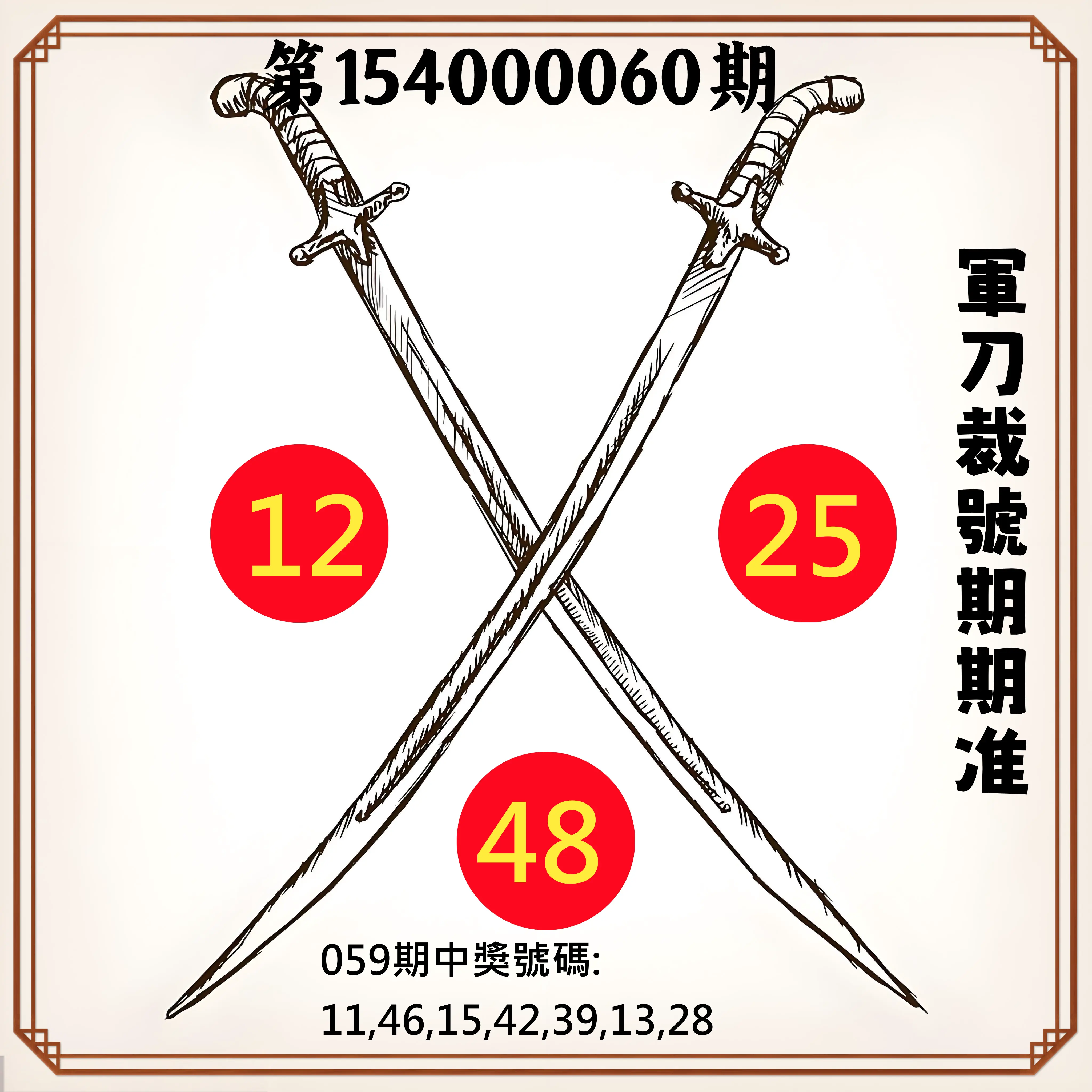 大樂透第154000060期軍刀裁號期期准