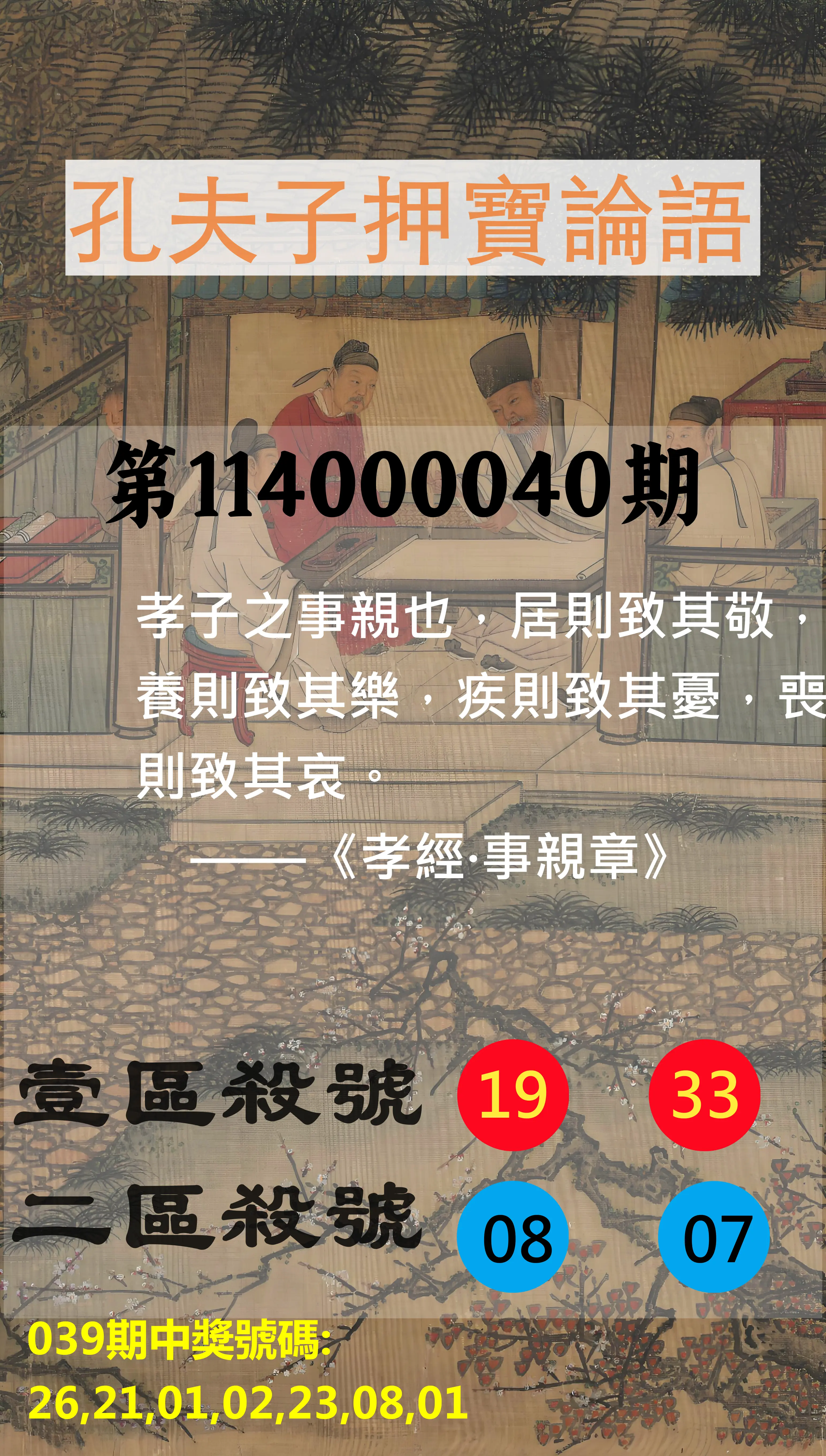 威力彩第114000040期孔夫子押寶論語