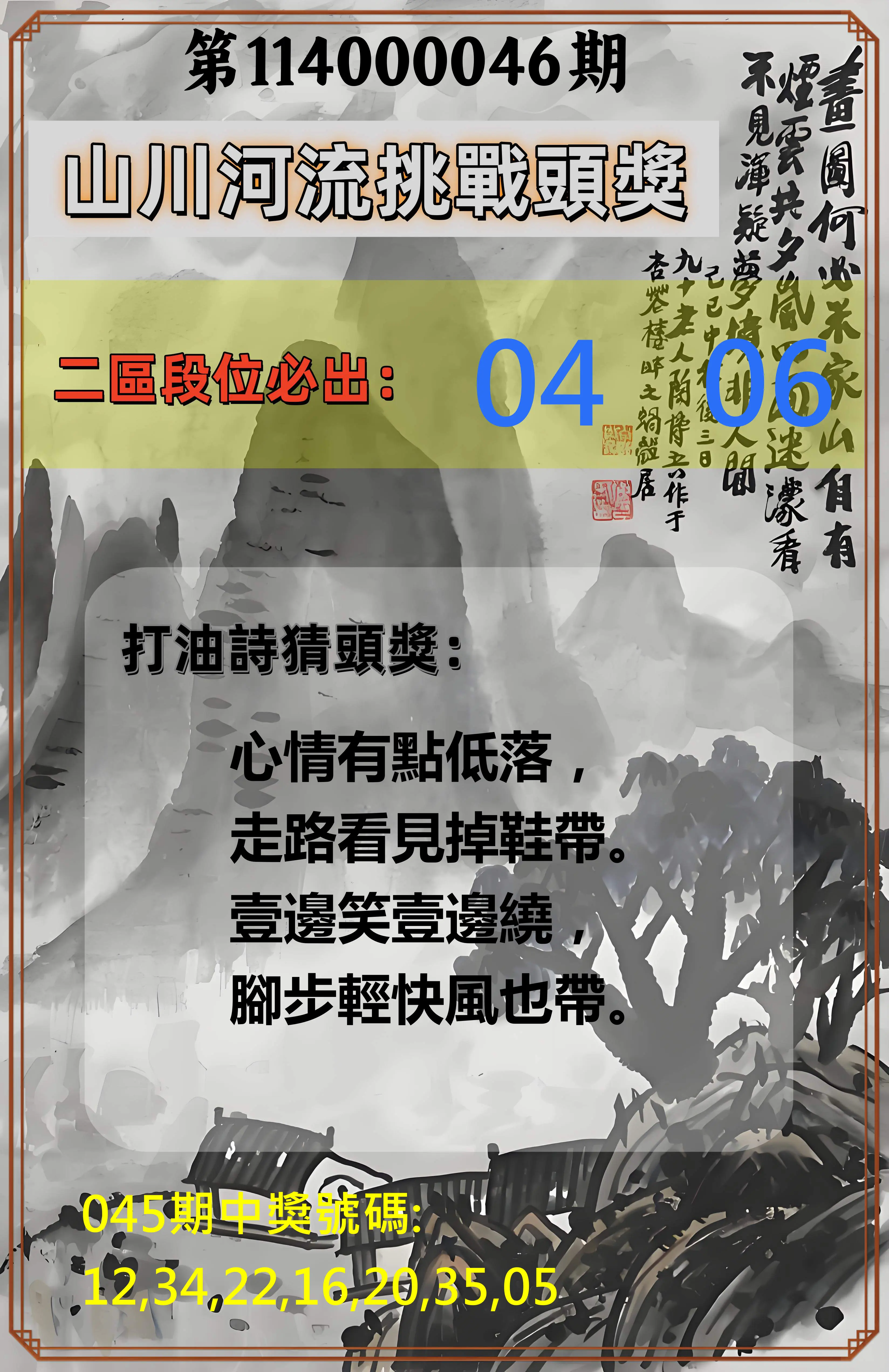 威力彩第114000046期山川河流挑戰頭獎