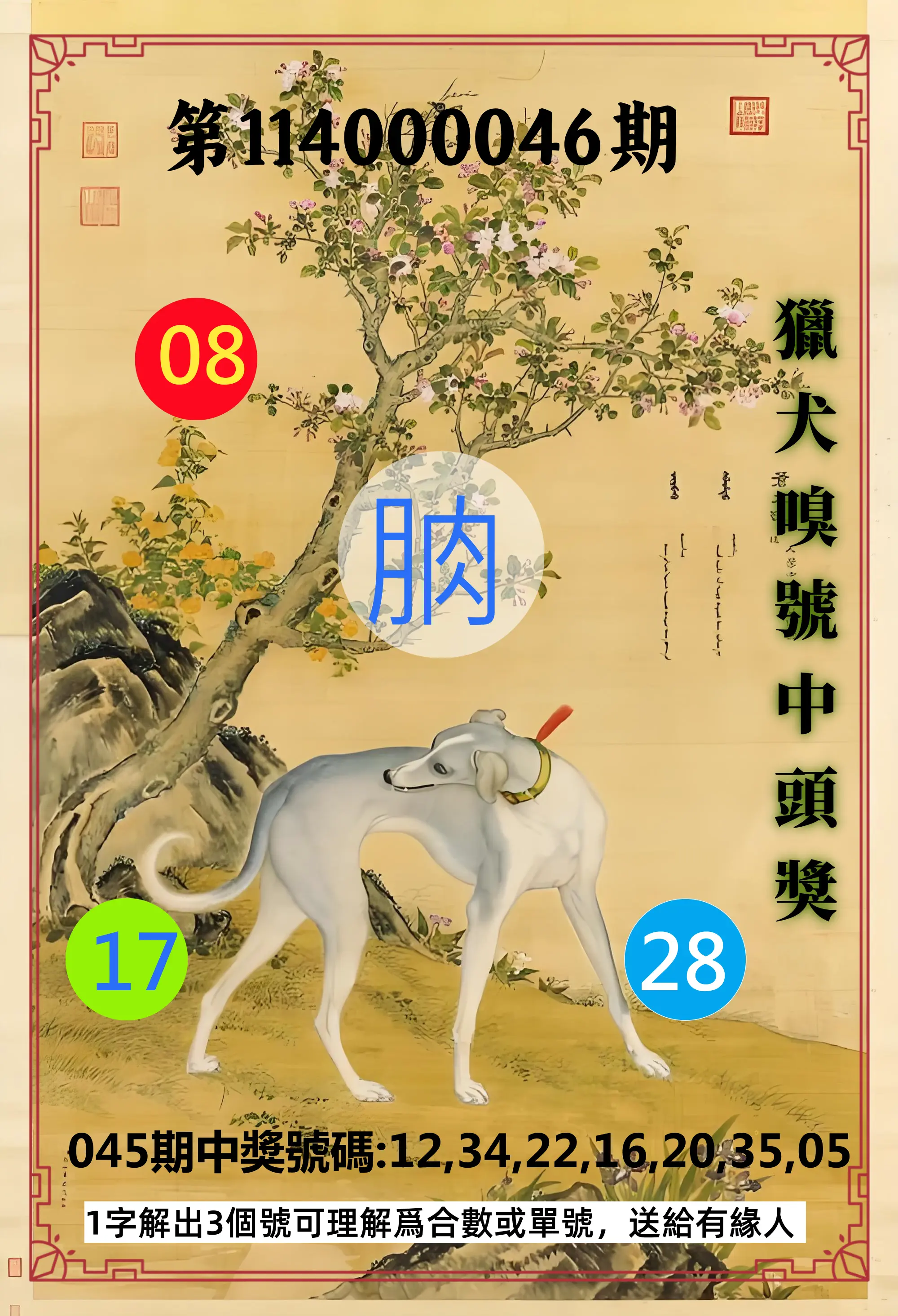 威力彩第114000046期獵犬嗅號中頭獎