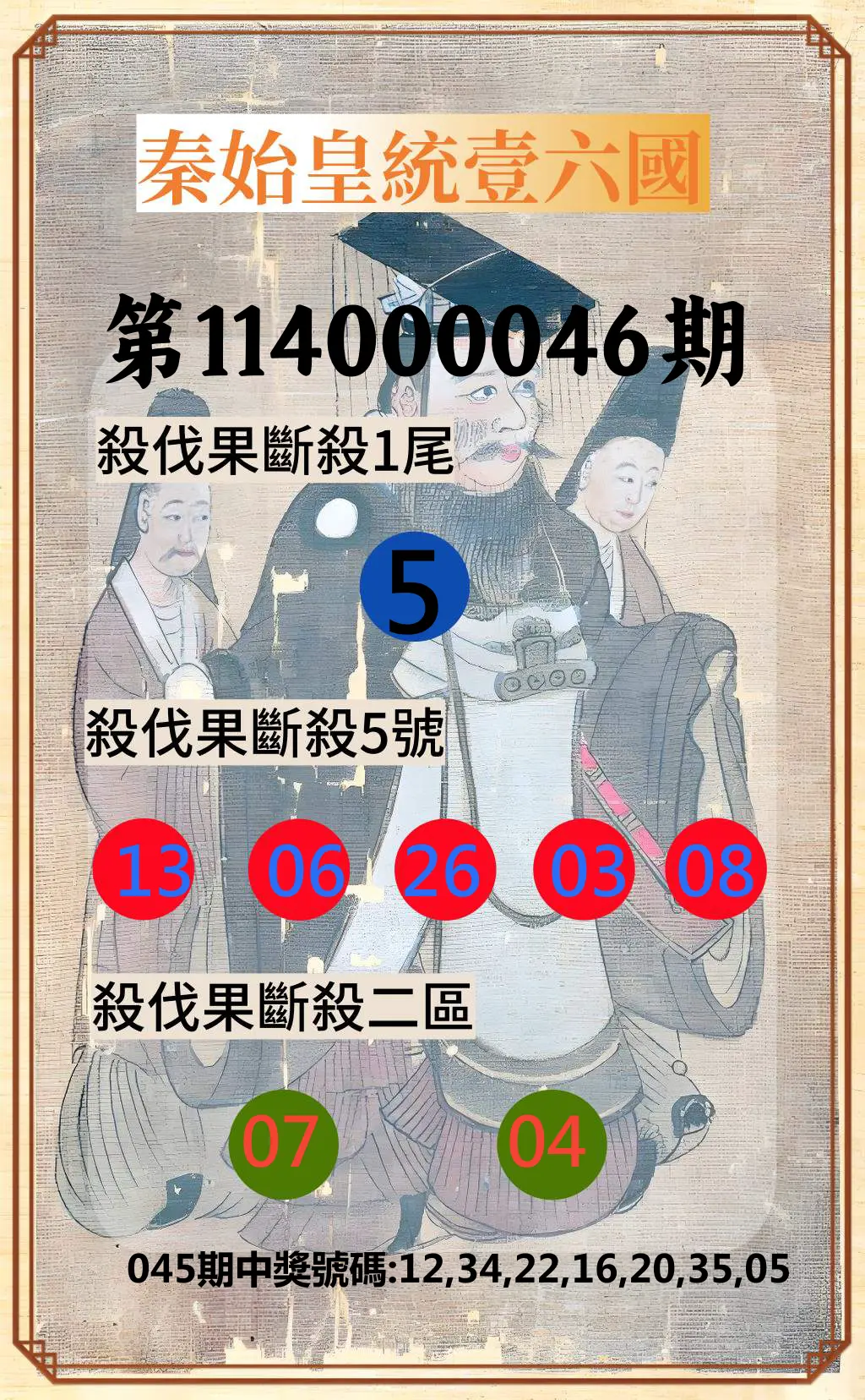 威力彩第114000046期秦始皇統壹六國