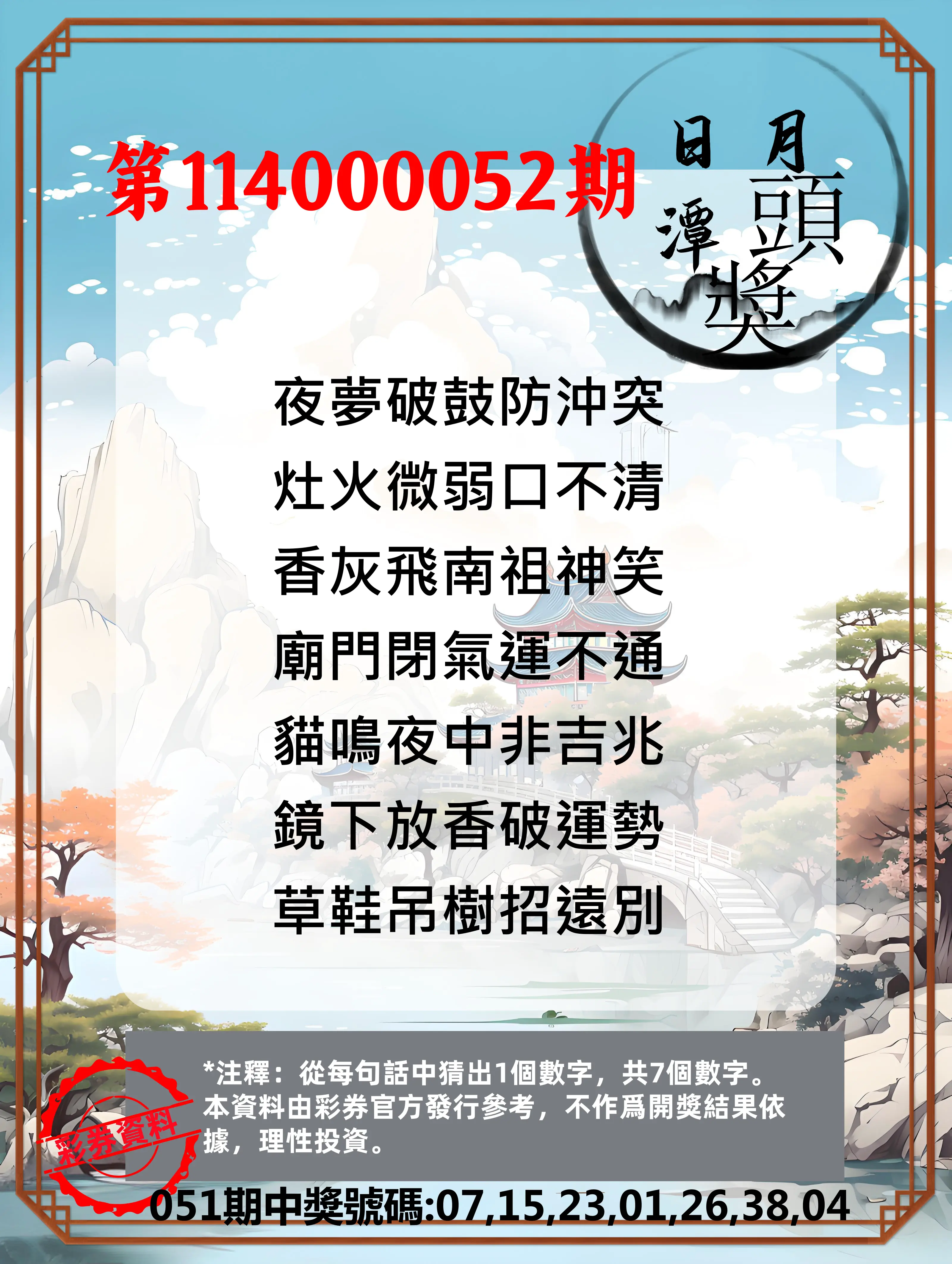 威力彩第114000052期日月潭头奖竞猜