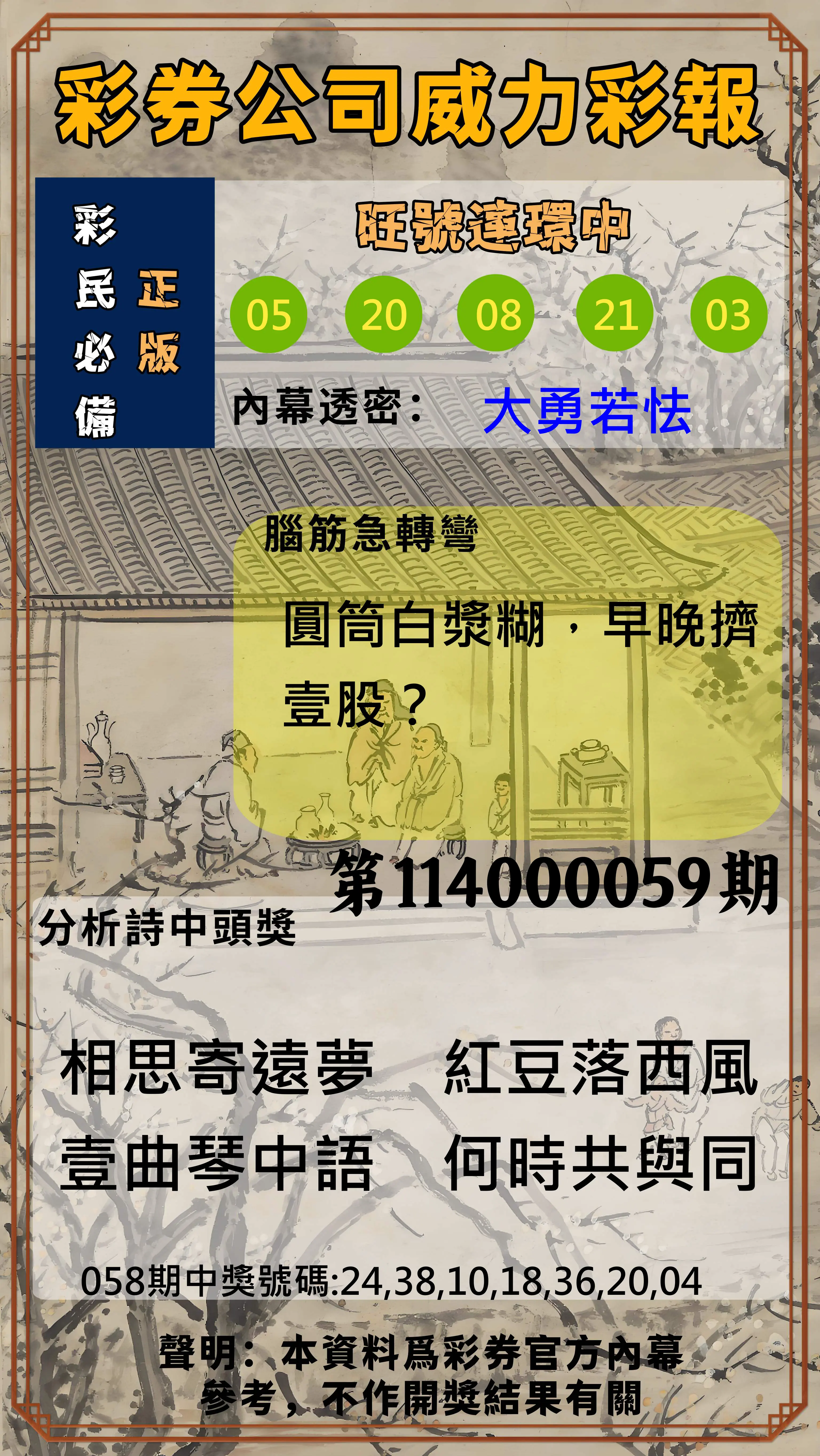 威力彩第114000059期(07/24)彩券公司威力彩報