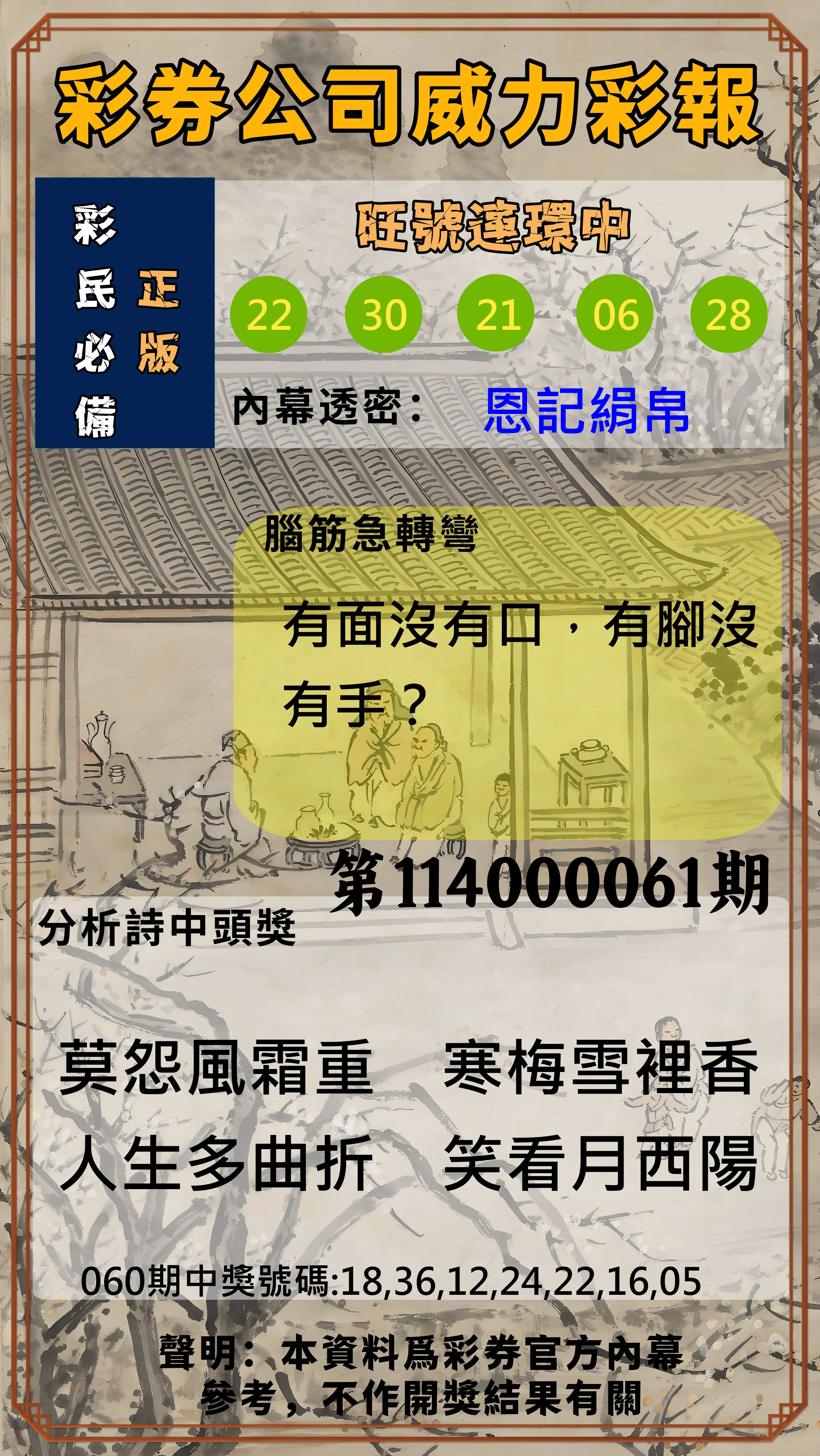 威力彩第114000061期(07/31)彩券公司威力彩報
