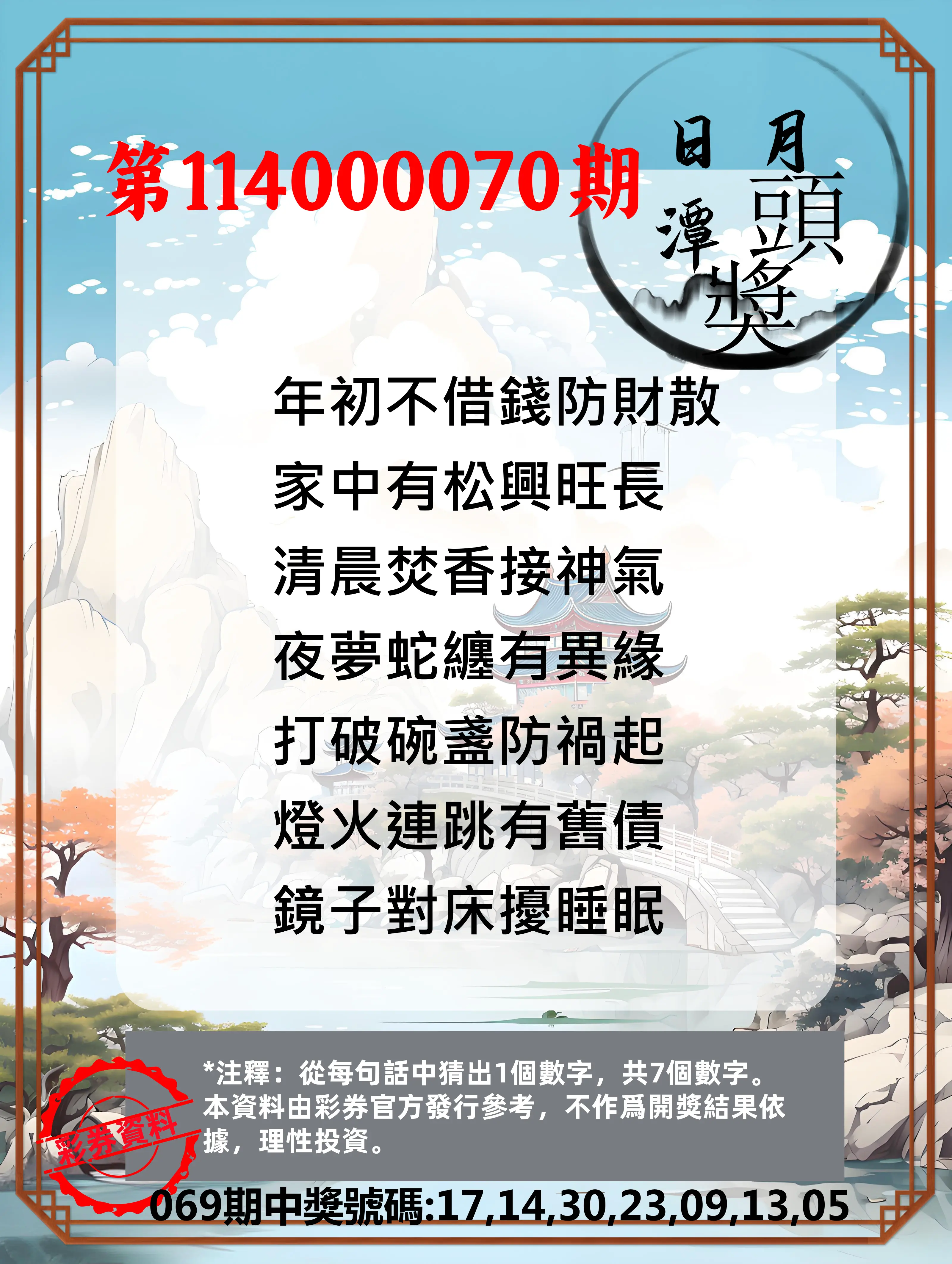 威力彩第114000070期(09/01)日月潭头奖竞猜