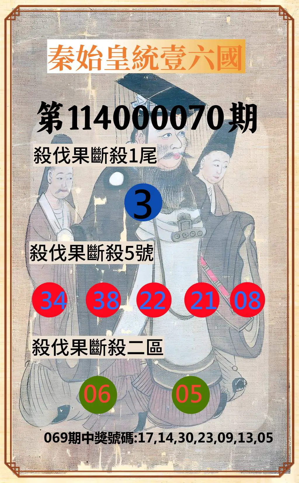 威力彩第114000070期(09/01)秦始皇統壹六國