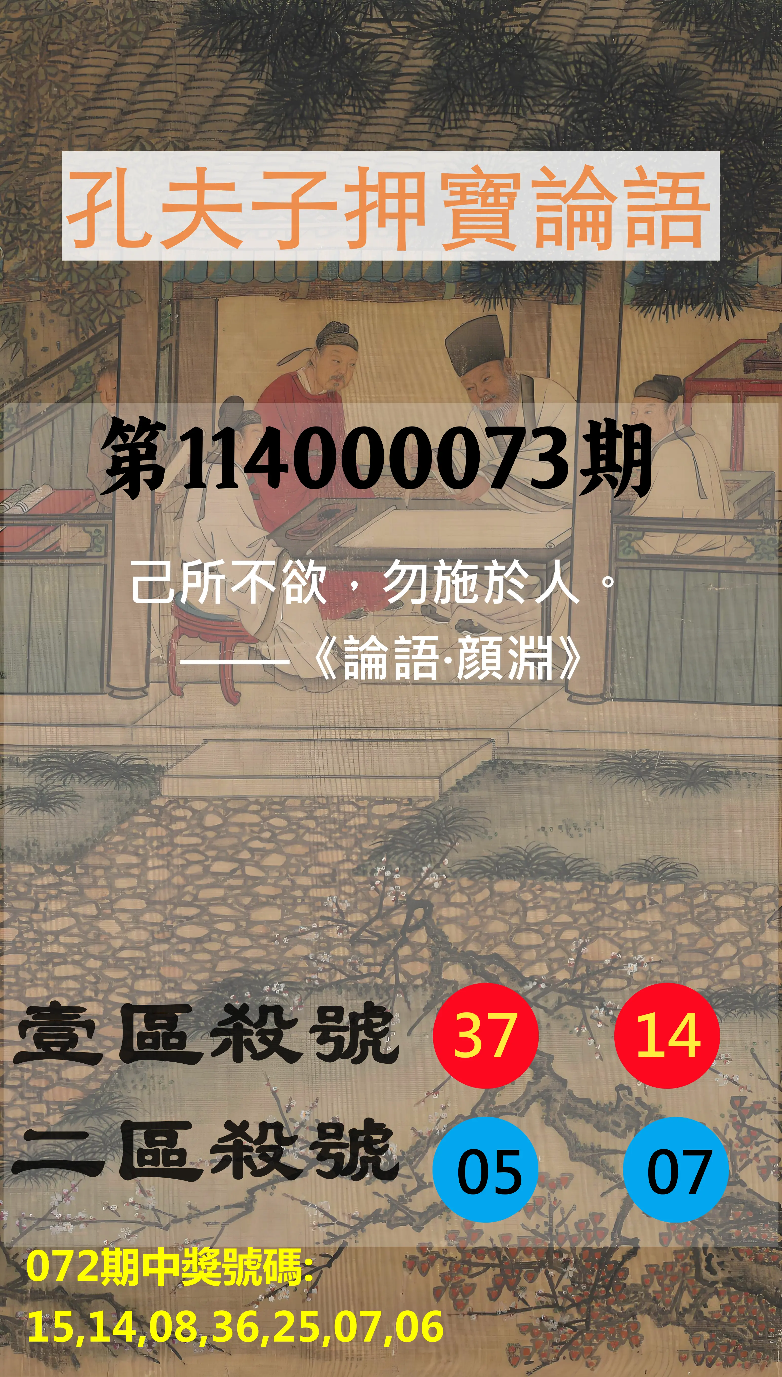 威力彩第114000073期(09/11)孔夫子押寶論語