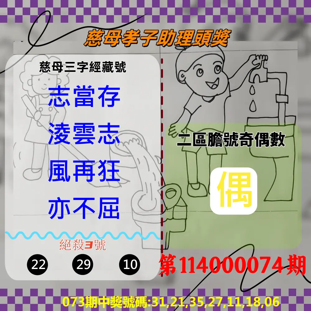 威力彩第114000074期(09/15)慈母孝子助理頭獎