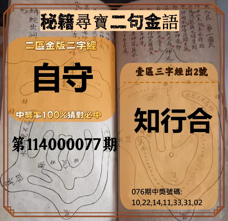 威力彩第114000077期(09/25)秘籍尋寶二句金語