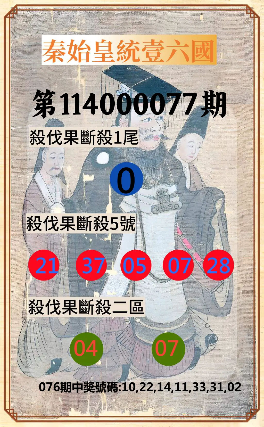威力彩第114000077期(09/25)秦始皇統壹六國
