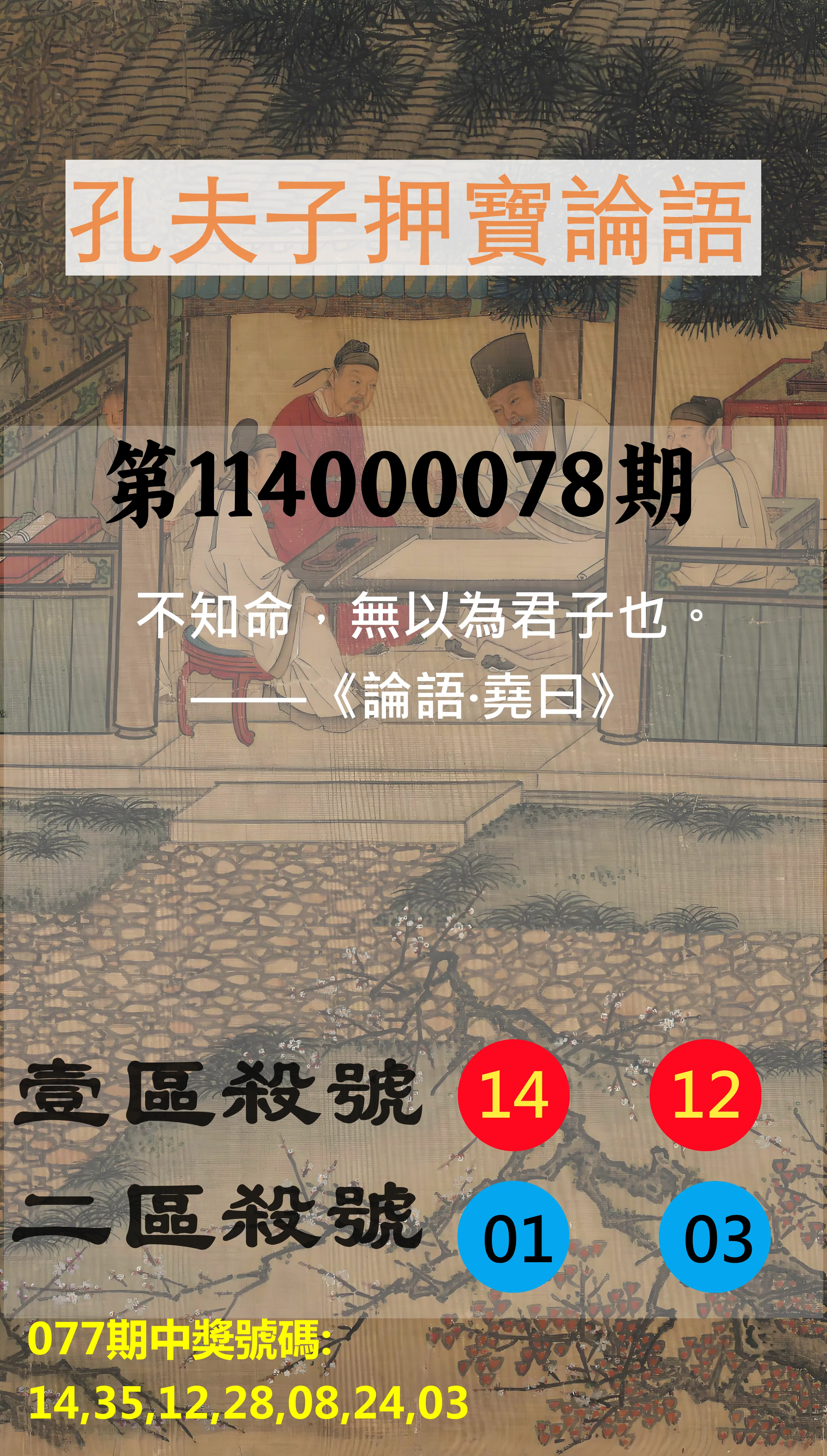 威力彩第114000078期(09/29)孔夫子押寶論語