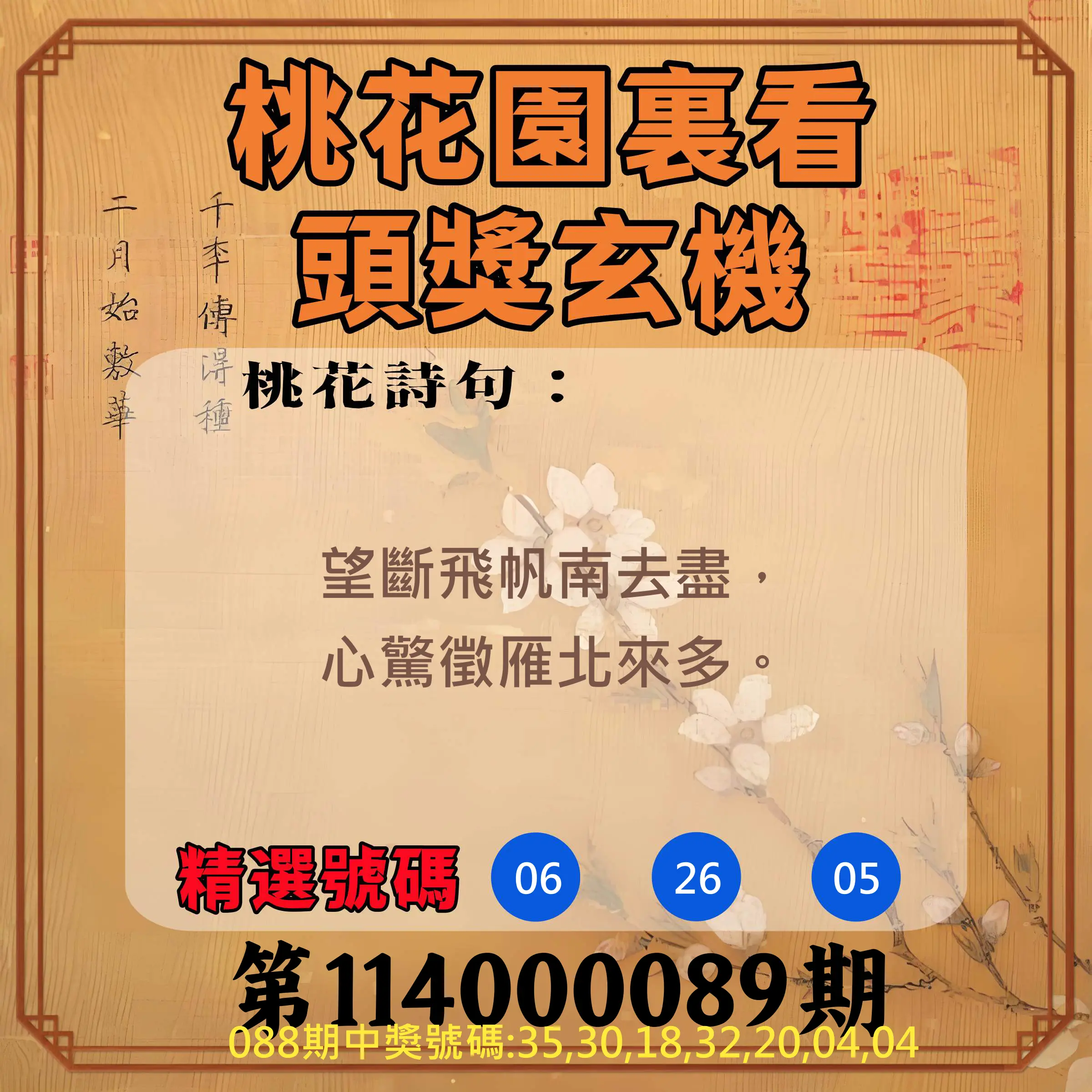 威力彩第114000089期(11/06)桃花園裏看頭獎玄機