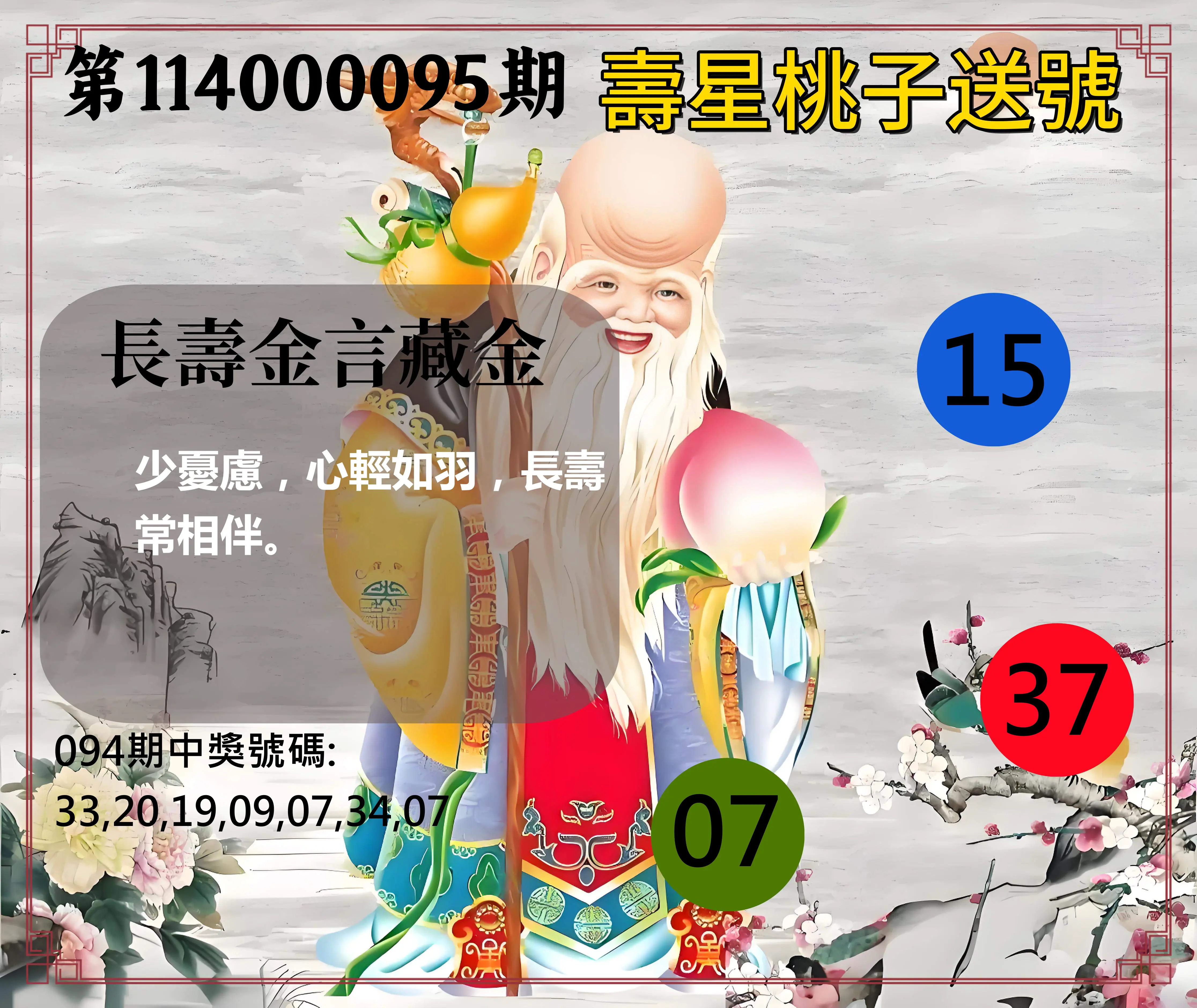 威力彩第114000095期(11/27)壽星桃子送號