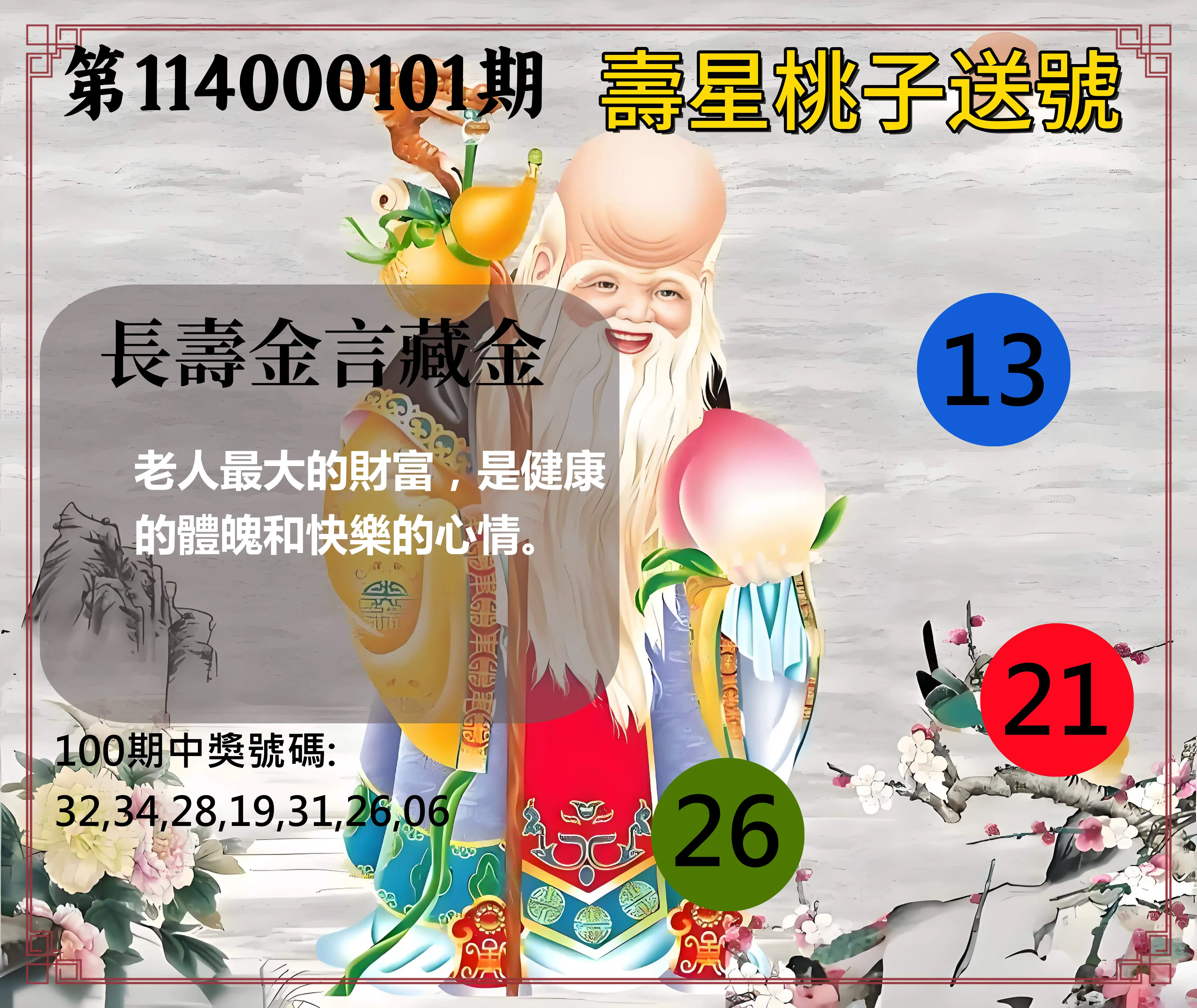 威力彩第114000101期(12/18)壽星桃子送號