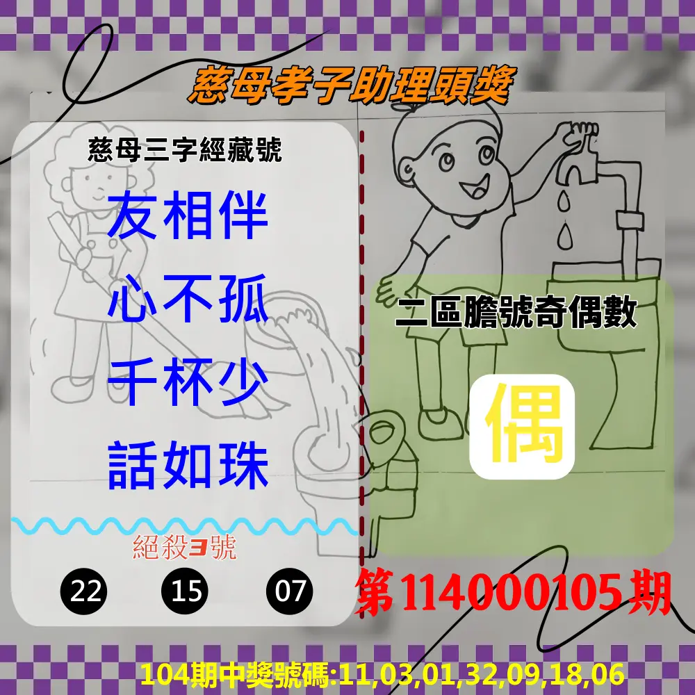 威力彩第114000105期(01/01)慈母孝子助理頭獎