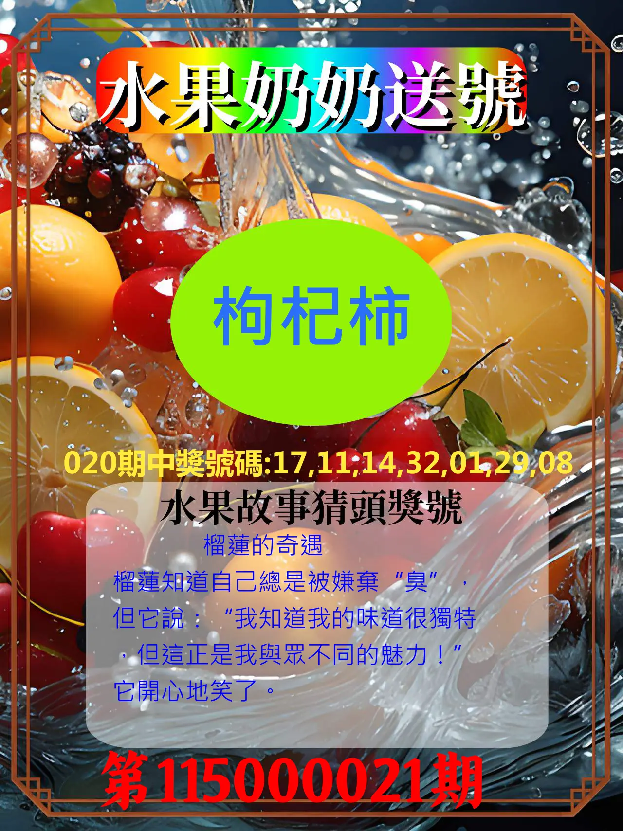 威力彩第115000021期(03/12)水果奶奶送號