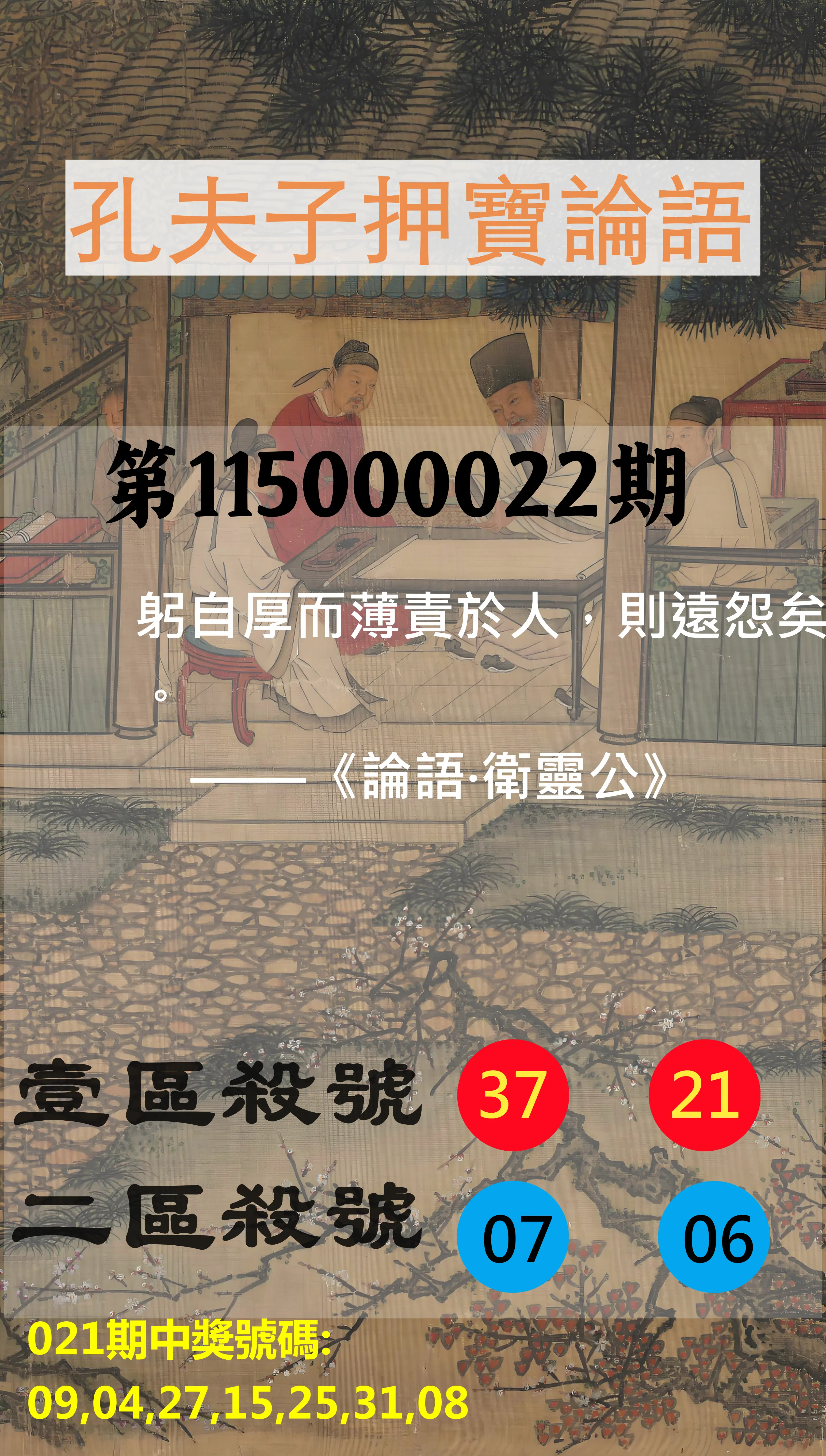 威力彩第115000022期(03/16)孔夫子押寶論語