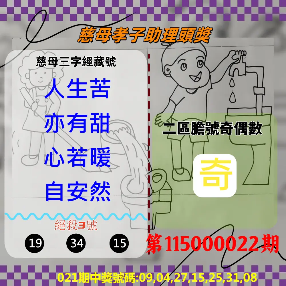 威力彩第115000022期(03/16)慈母孝子助理頭獎