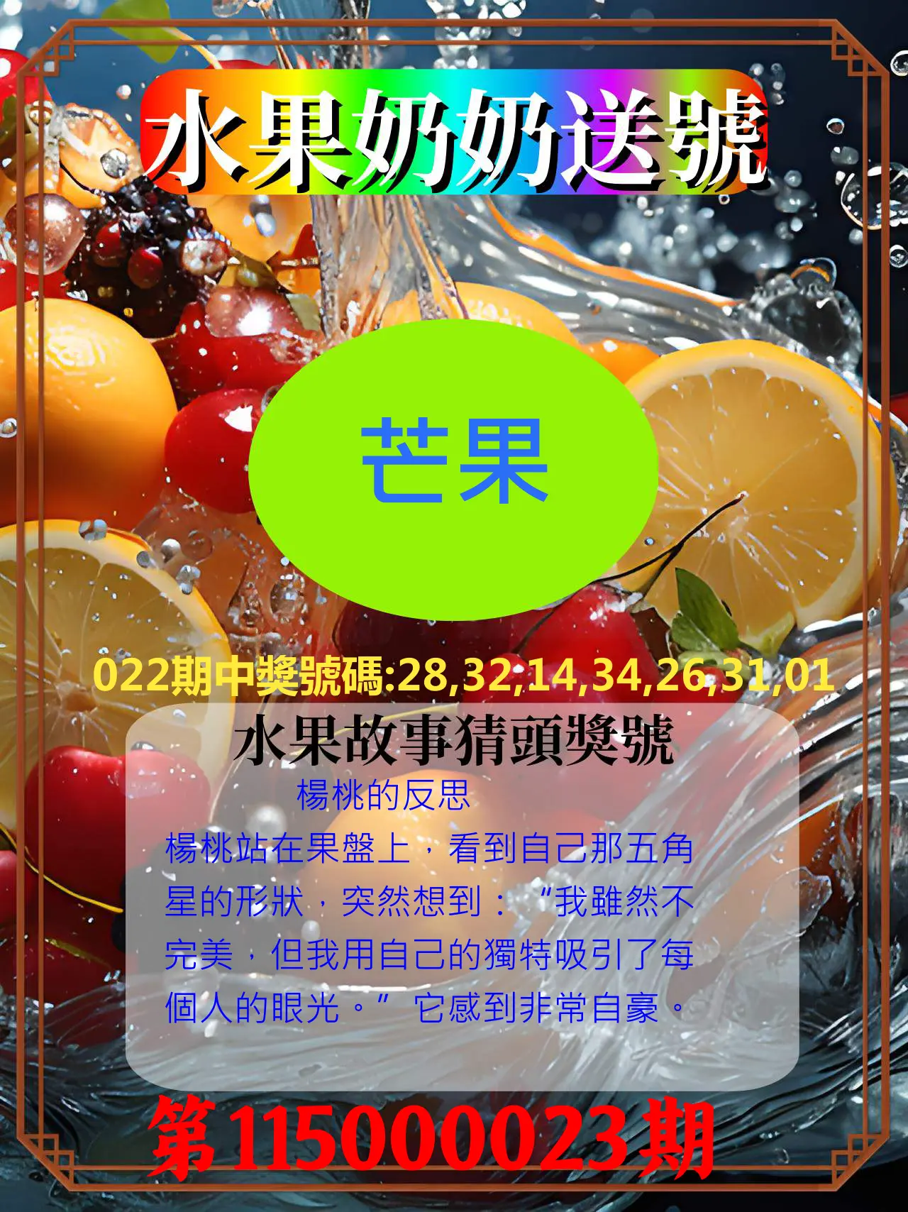 威力彩第115000023期(03/19)水果奶奶送號