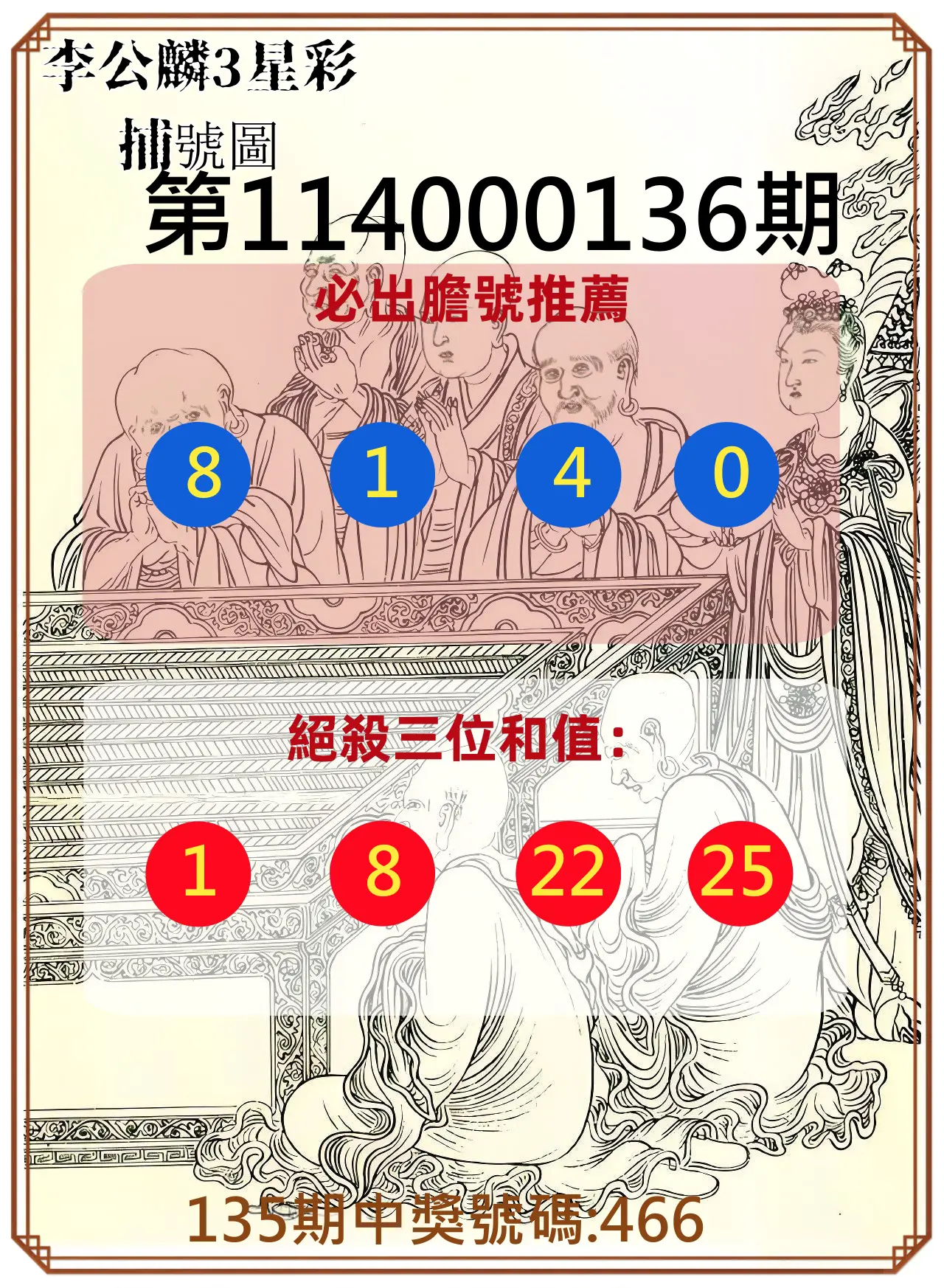 3星彩第114000136期李公麟3星彩捕號圖