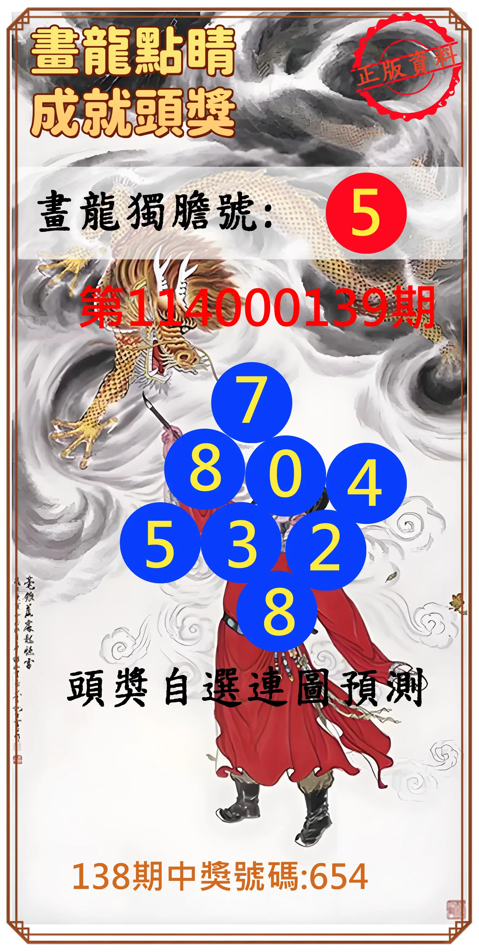 3星彩第114000139期畫龍點睛成就頭獎