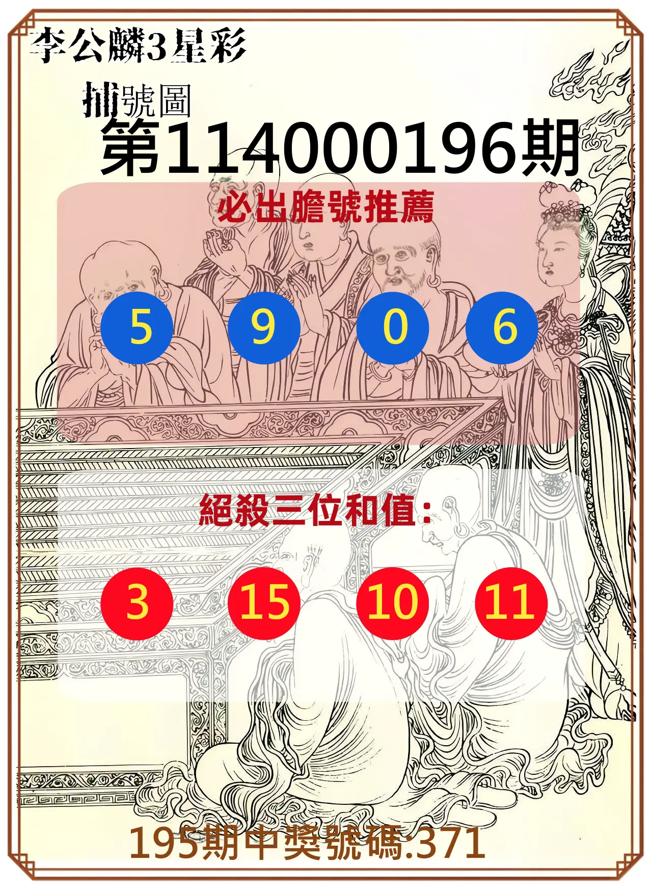 3星彩第114000196期(08/13)李公麟3星彩捕號圖