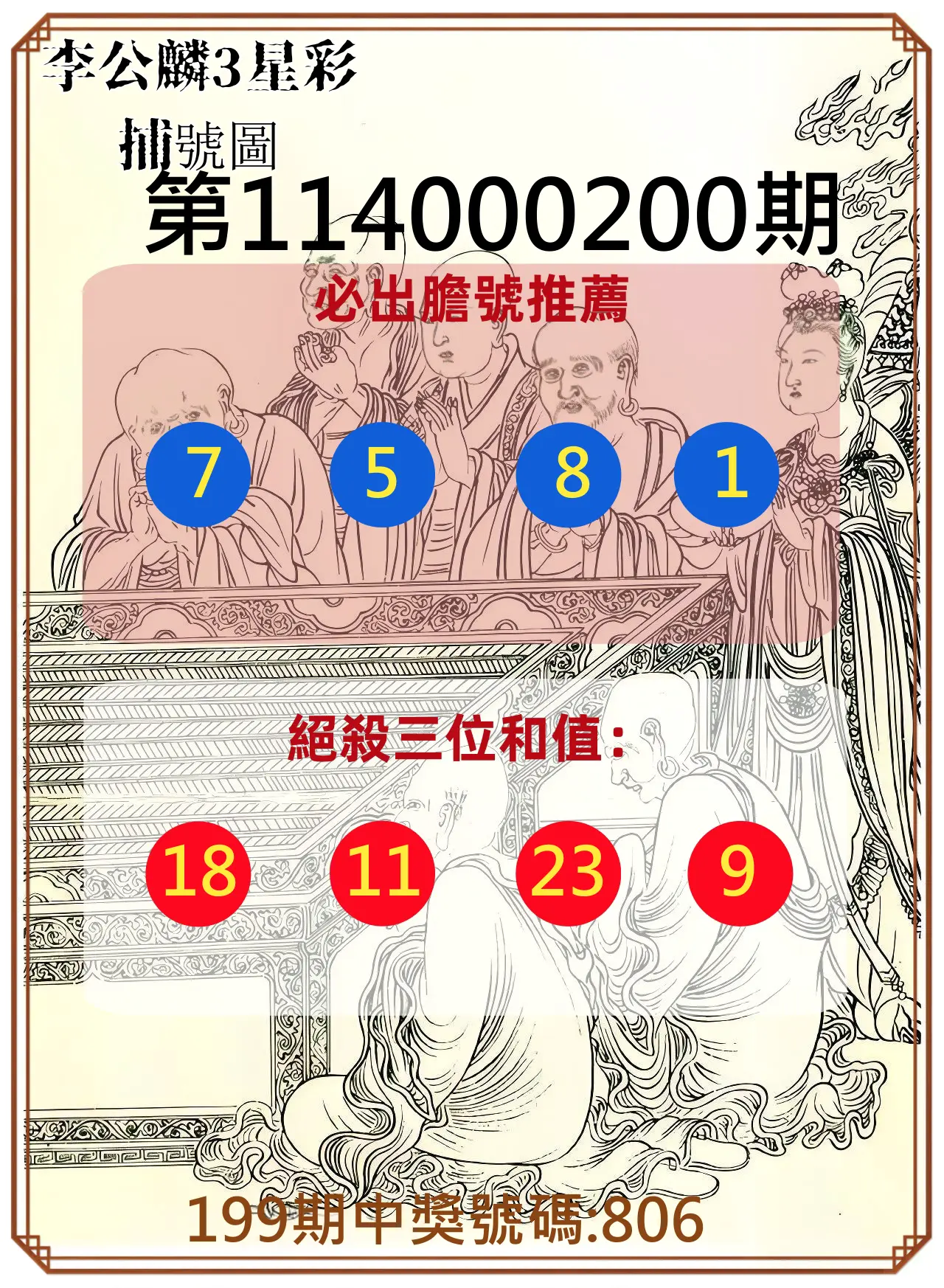 3星彩第114000200期(08/18)李公麟3星彩捕號圖